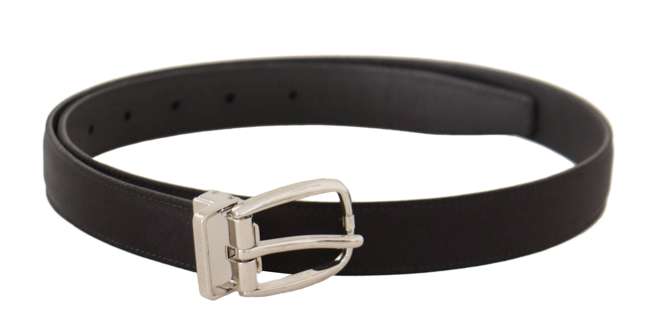 Black Canvas Leather Silver Logo Metal Buckle Belt - ventzia