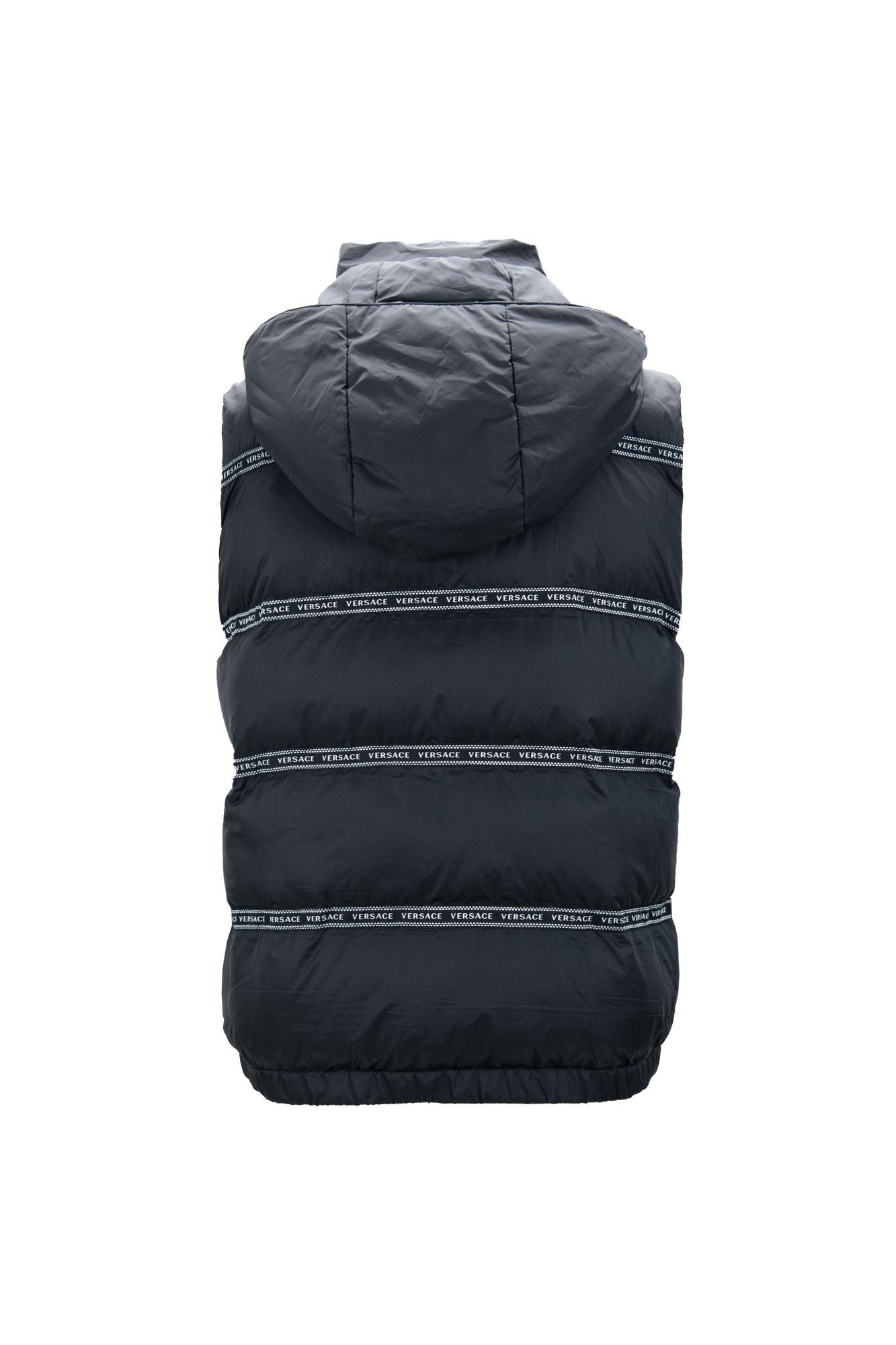 Elegant Black Logo Band Vest with Detachable Hood - ventzia