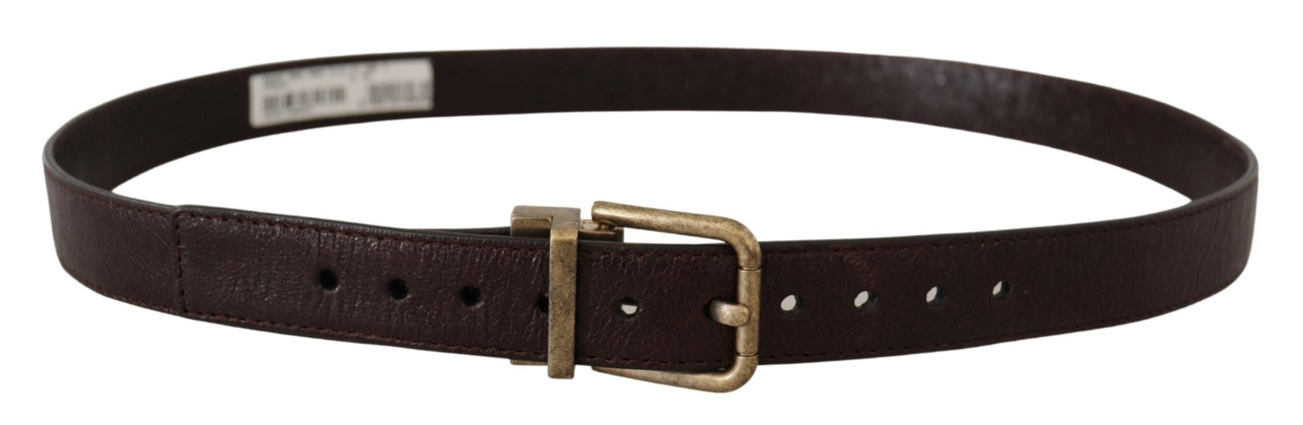 Brown Calf Leather Vintage Logo Metal Buckle Belt - ventzia