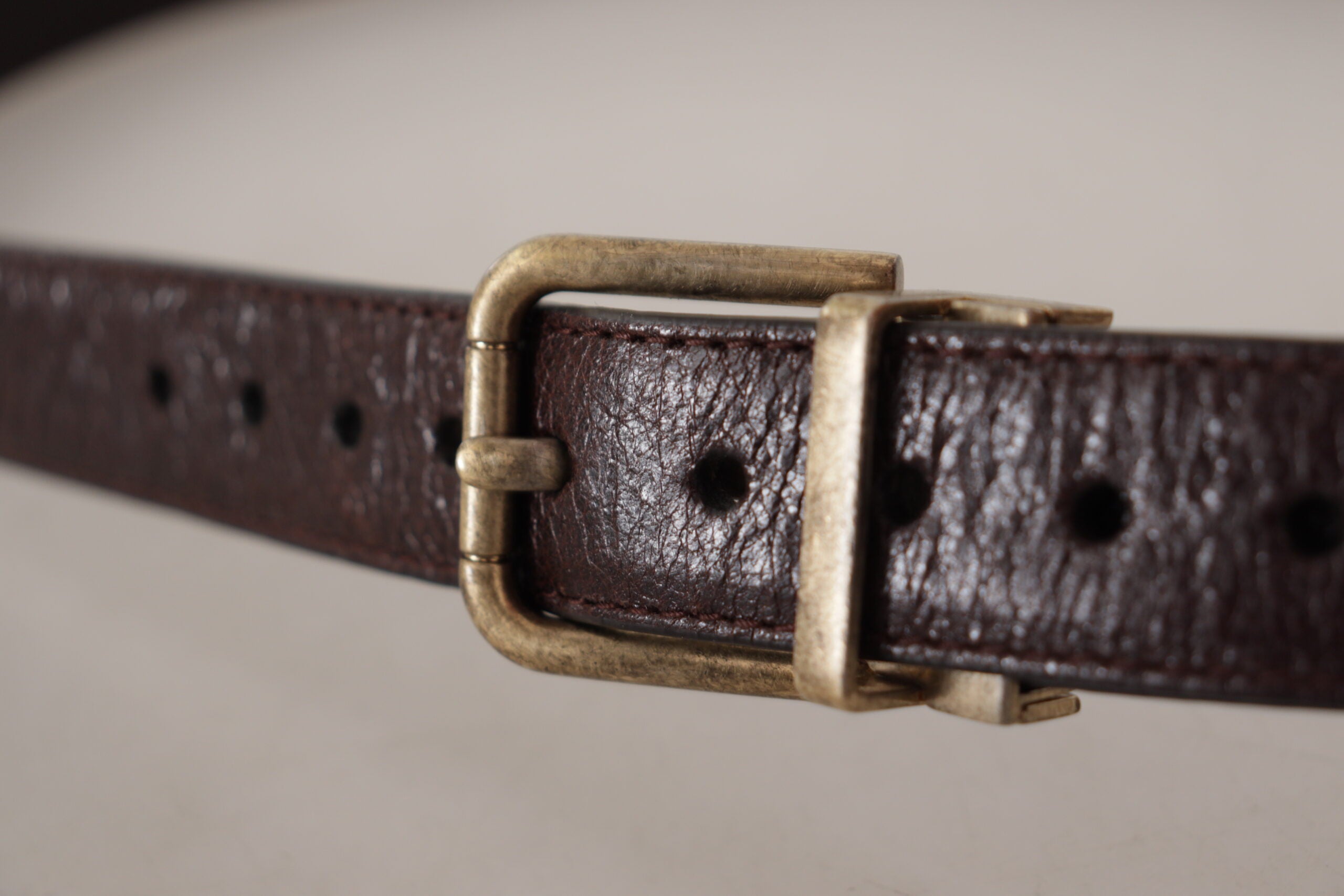 Brown Calf Leather Vintage Logo Metal Buckle Belt - ventzia