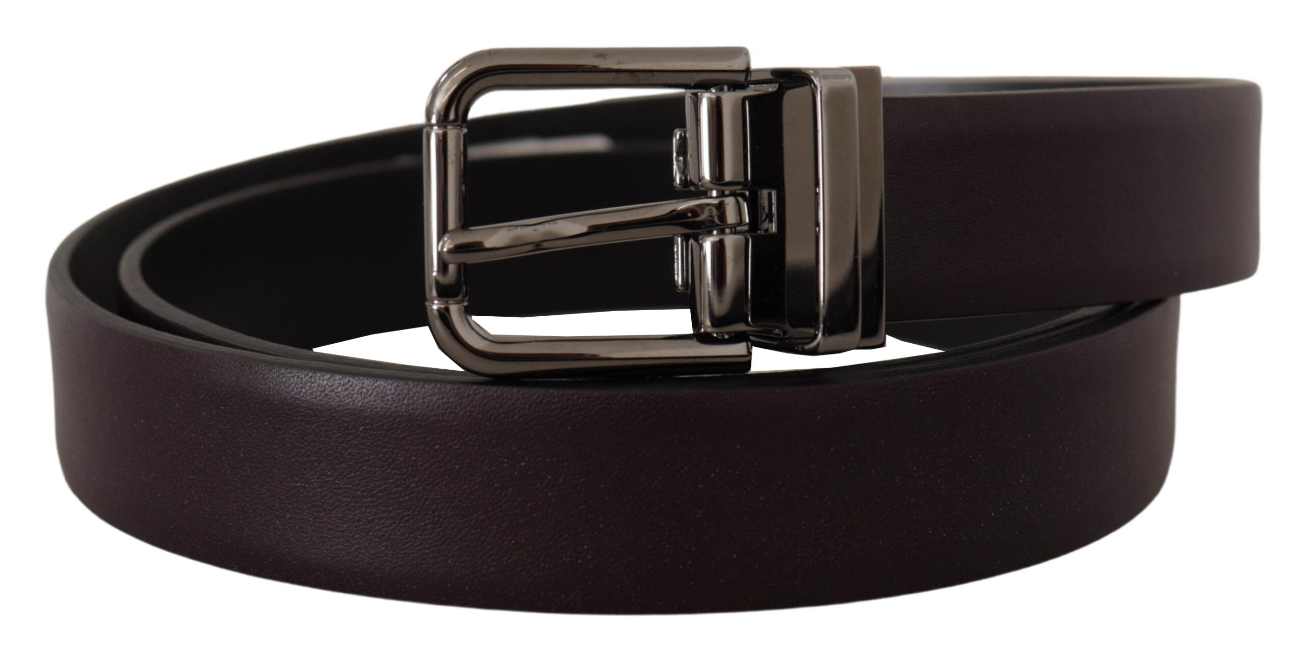 Dark Purple Leather Box Borchia Metal Buckle Belt - ventzia