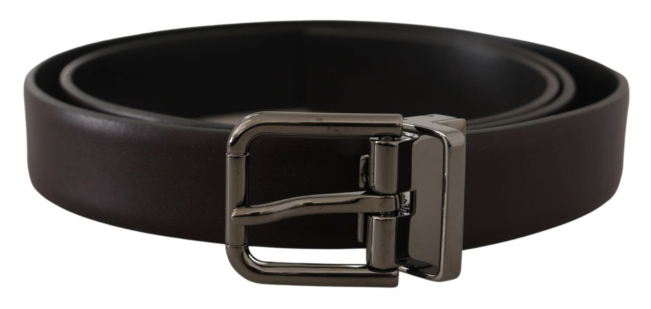 Dark Purple Leather Box Borchia Metal Buckle Belt - ventzia