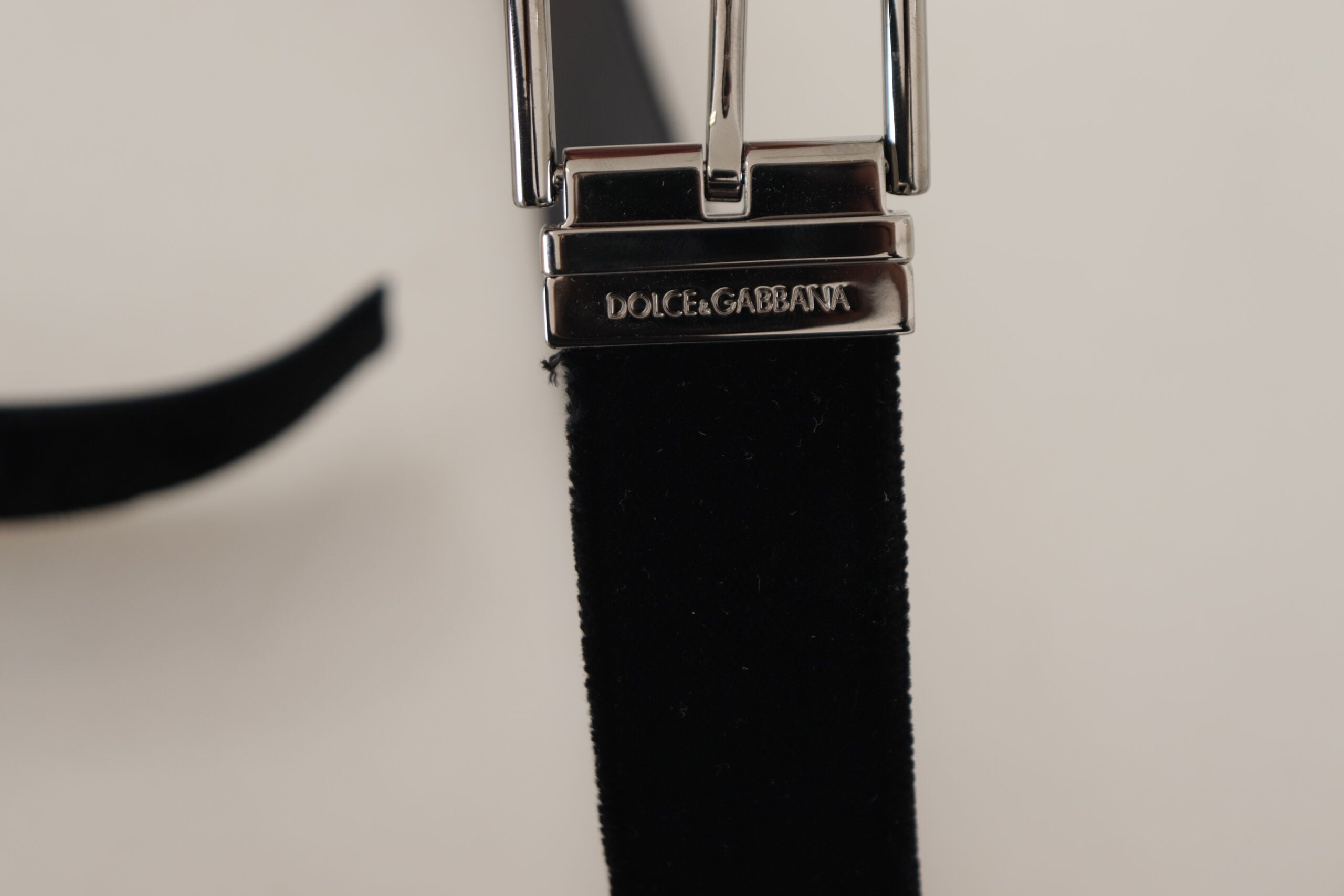 Black Velvet Silver Logo Engraved Metal Buckle Belt - ventzia