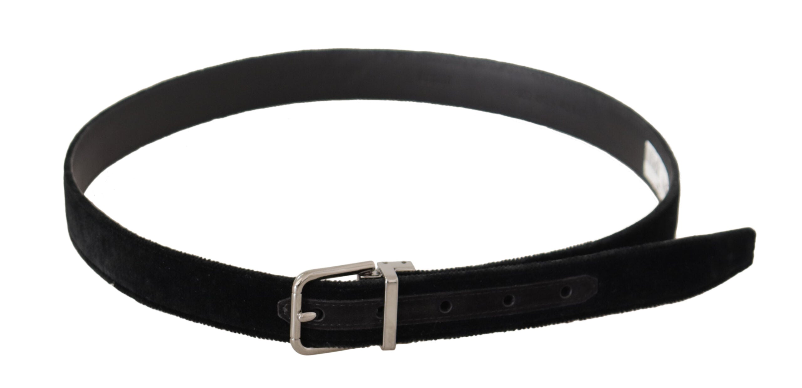 Black Casual Velvet Silver Metal Logo Buckle Belt - ventzia