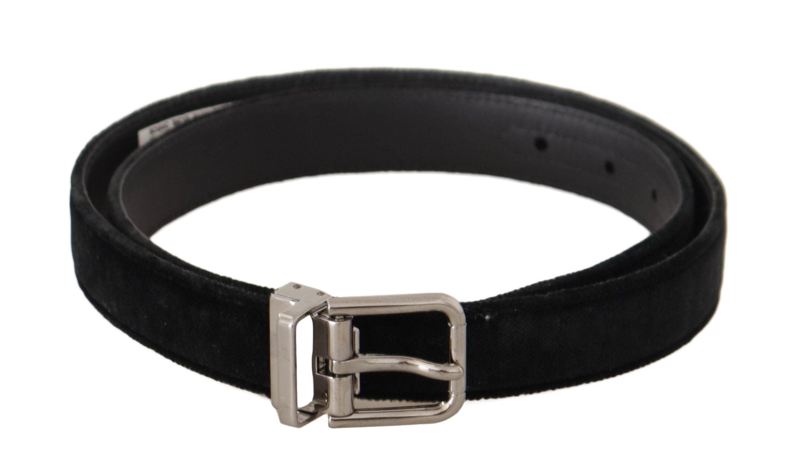 Black Casual Velvet Silver Metal Logo Buckle Belt - ventzia