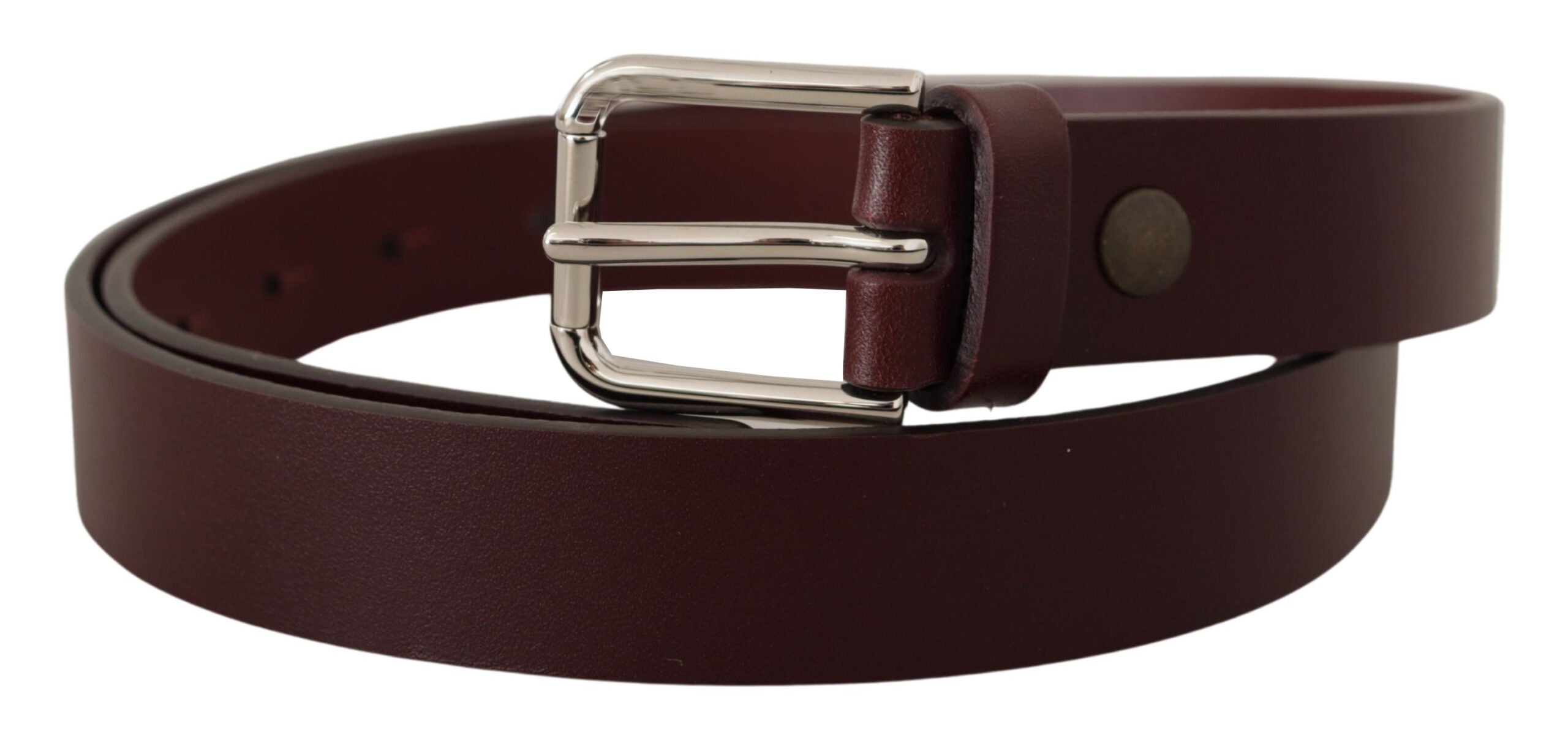 Maroon Calf Leather Silver Tone Metal Buckle Belt - ventzia