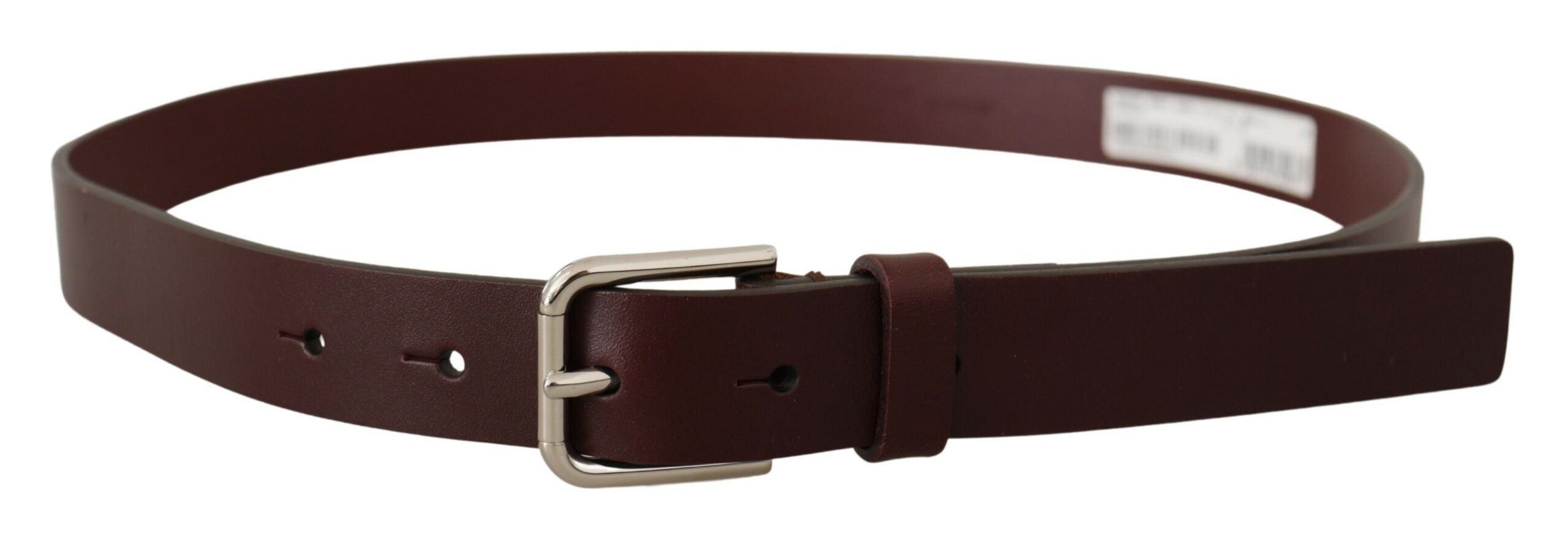 Maroon Calf Leather Silver Tone Metal Buckle Belt - ventzia