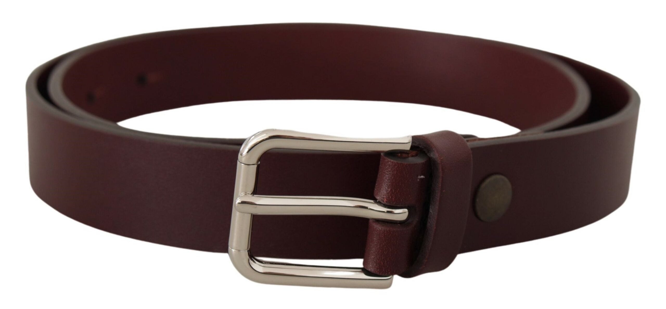 Maroon Calf Leather Silver Tone Metal Buckle Belt - ventzia