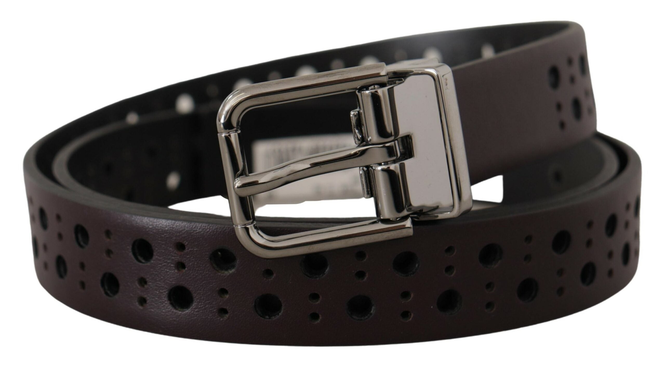 Dark Purple Perforated Leather Metal Buckle Belt - ventzia