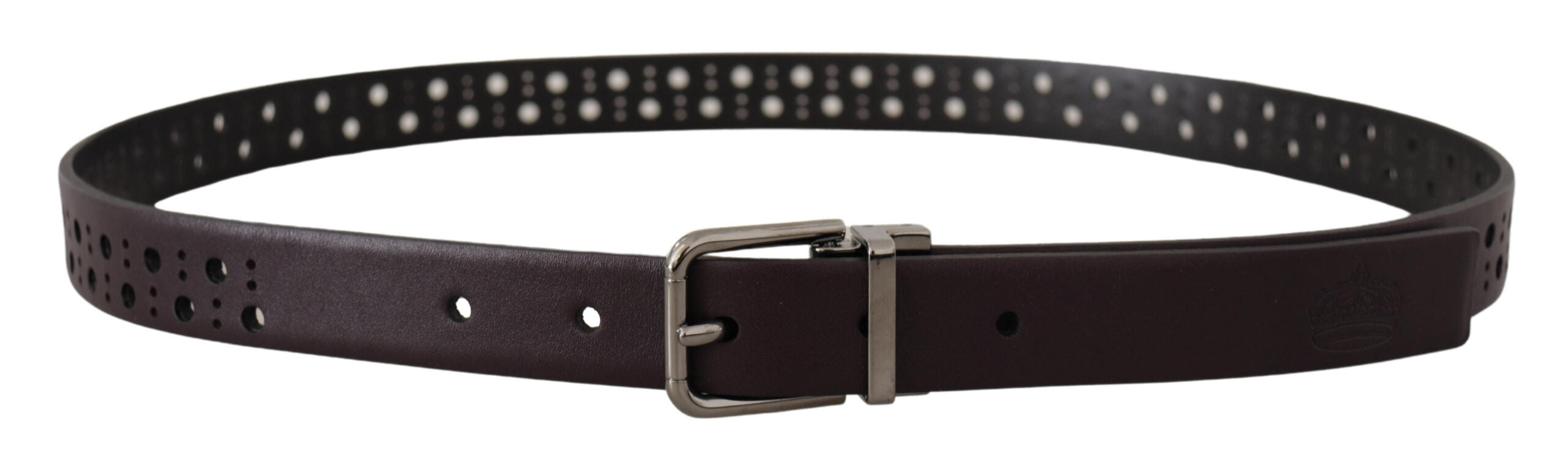 Dark Purple Perforated Leather Metal Buckle Belt - ventzia