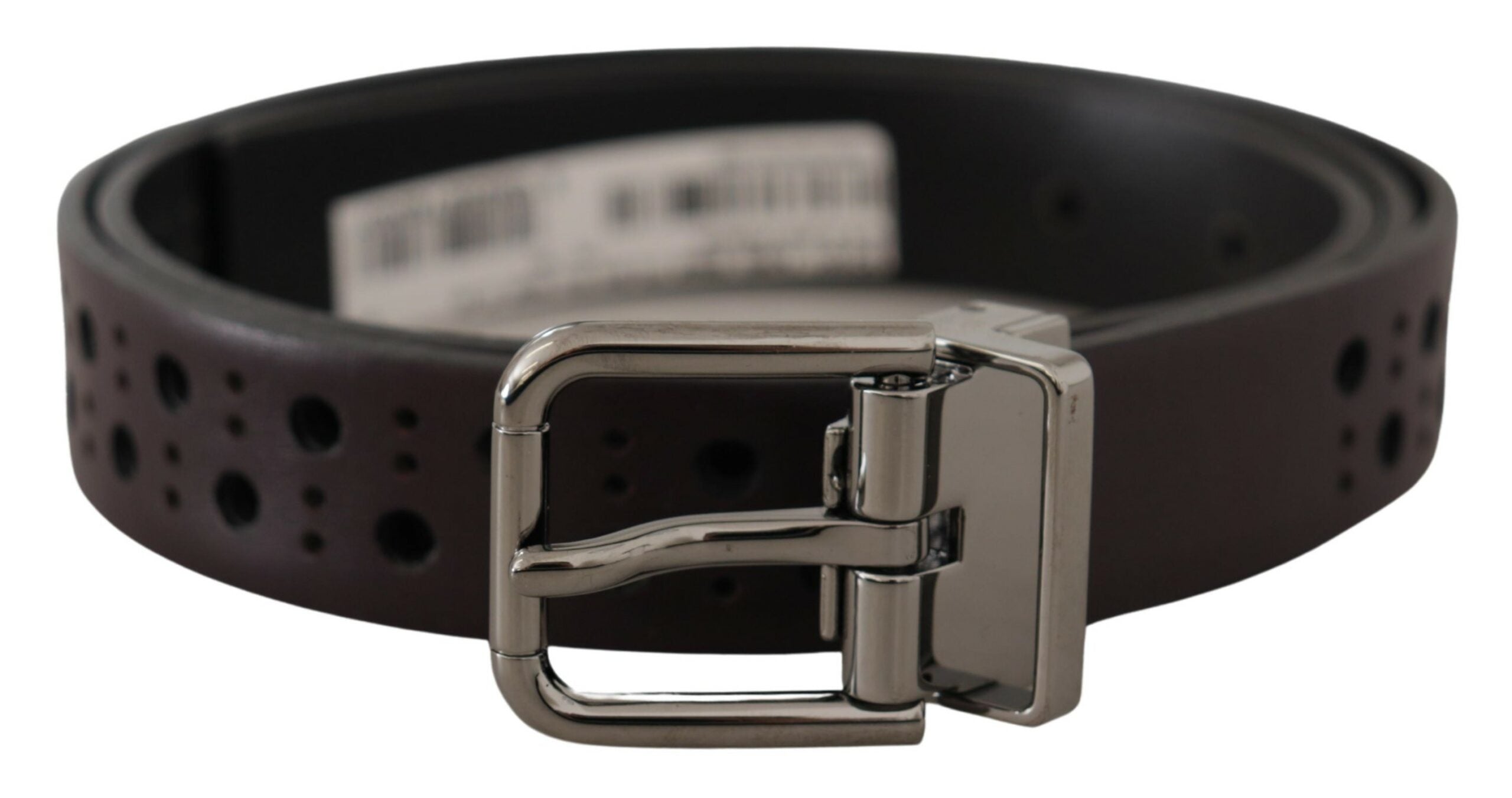 Dark Purple Perforated Leather Metal Buckle Belt - ventzia