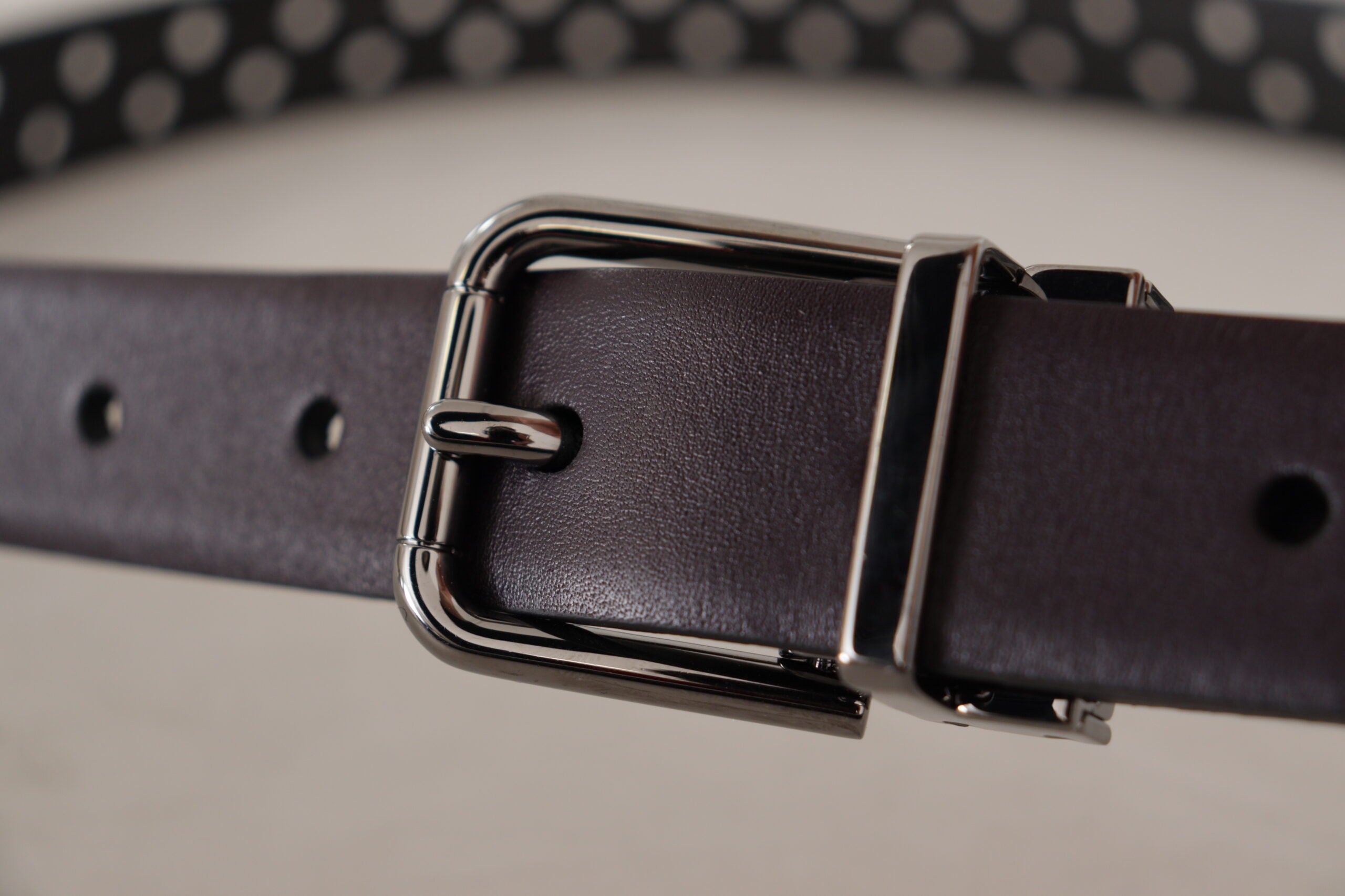 Dark Purple Perforated Leather Metal Buckle Belt - ventzia