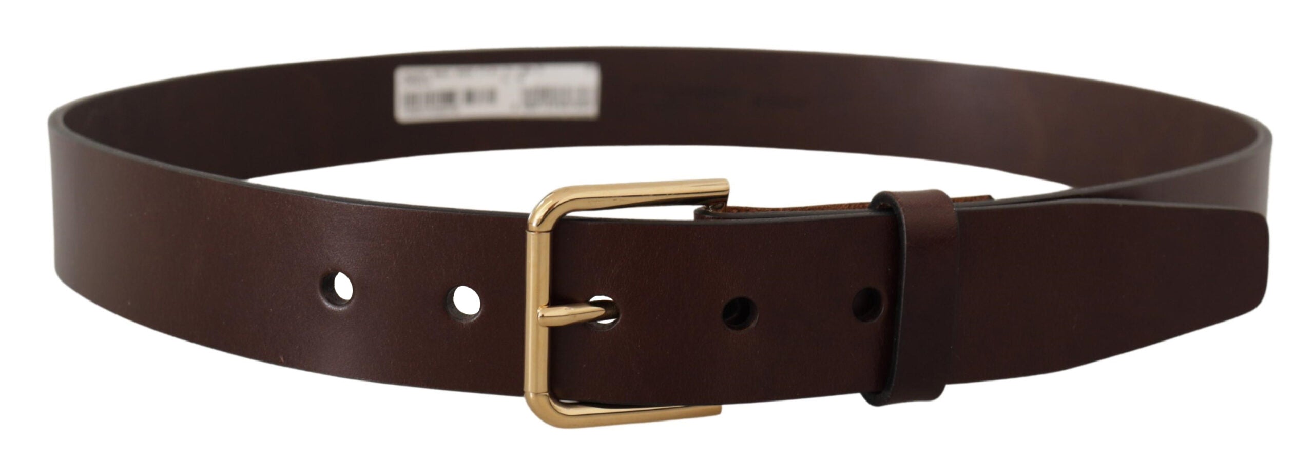 Brown Polished Leather Gold Tone Metal Buckle Belt - ventzia