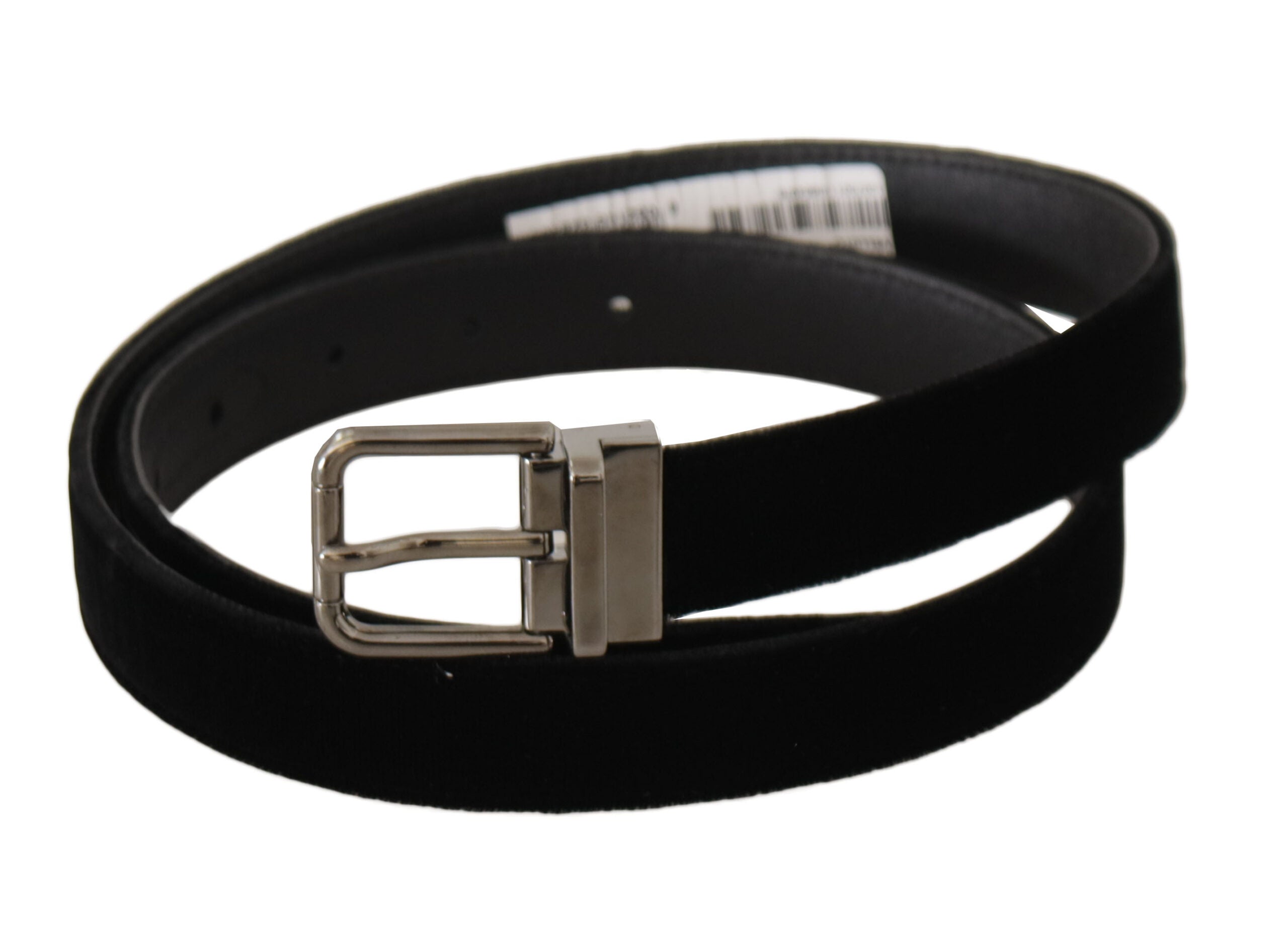 Black Classic Velvet Logo Engraved Metal Buckle Belt - ventzia