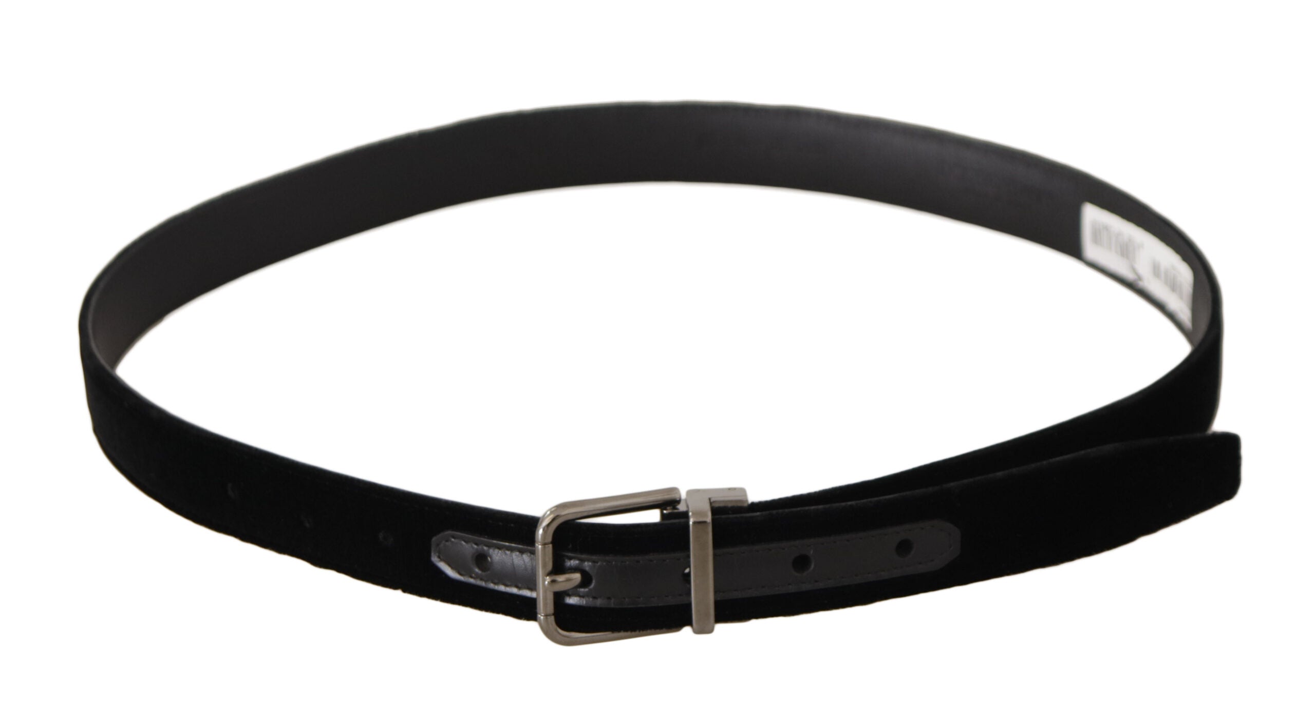 Black Classic Velvet Logo Engraved Metal Buckle Belt - ventzia