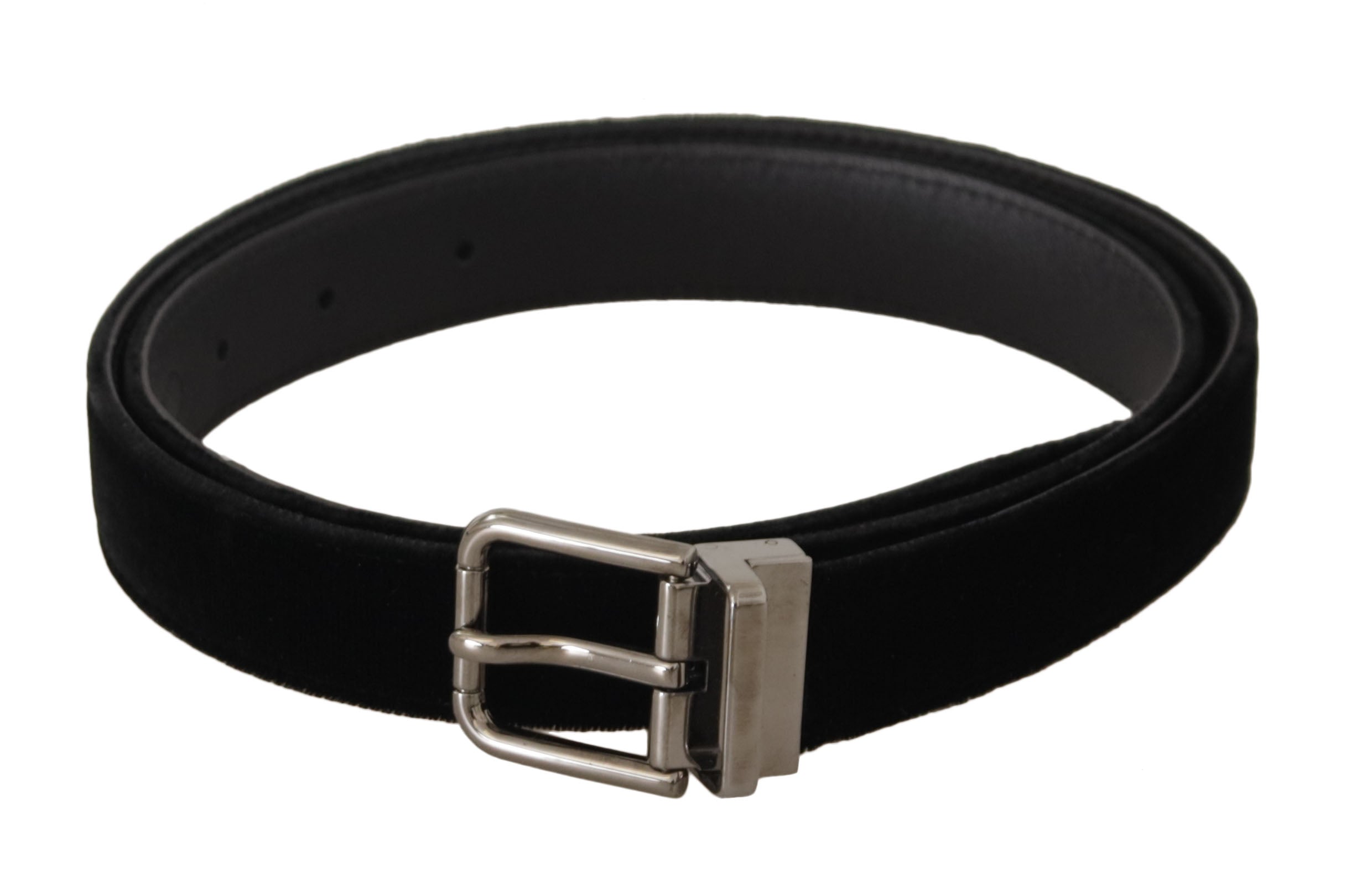 Black Classic Velvet Logo Engraved Metal Buckle Belt - ventzia