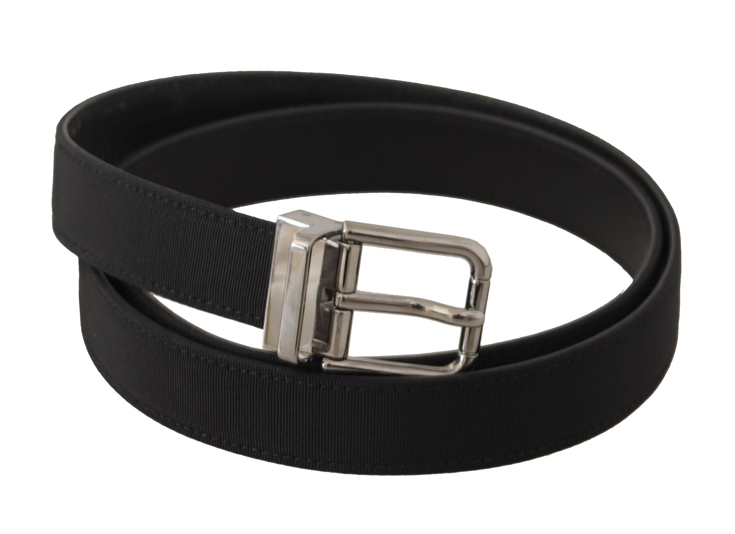 Black Canvas Leather Silver Metal Buckle Belt - ventzia