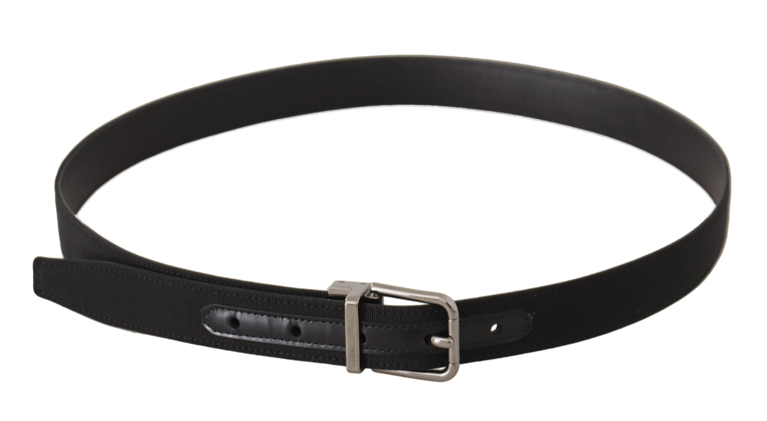 Black Canvas Leather Silver Metal Buckle Belt - ventzia