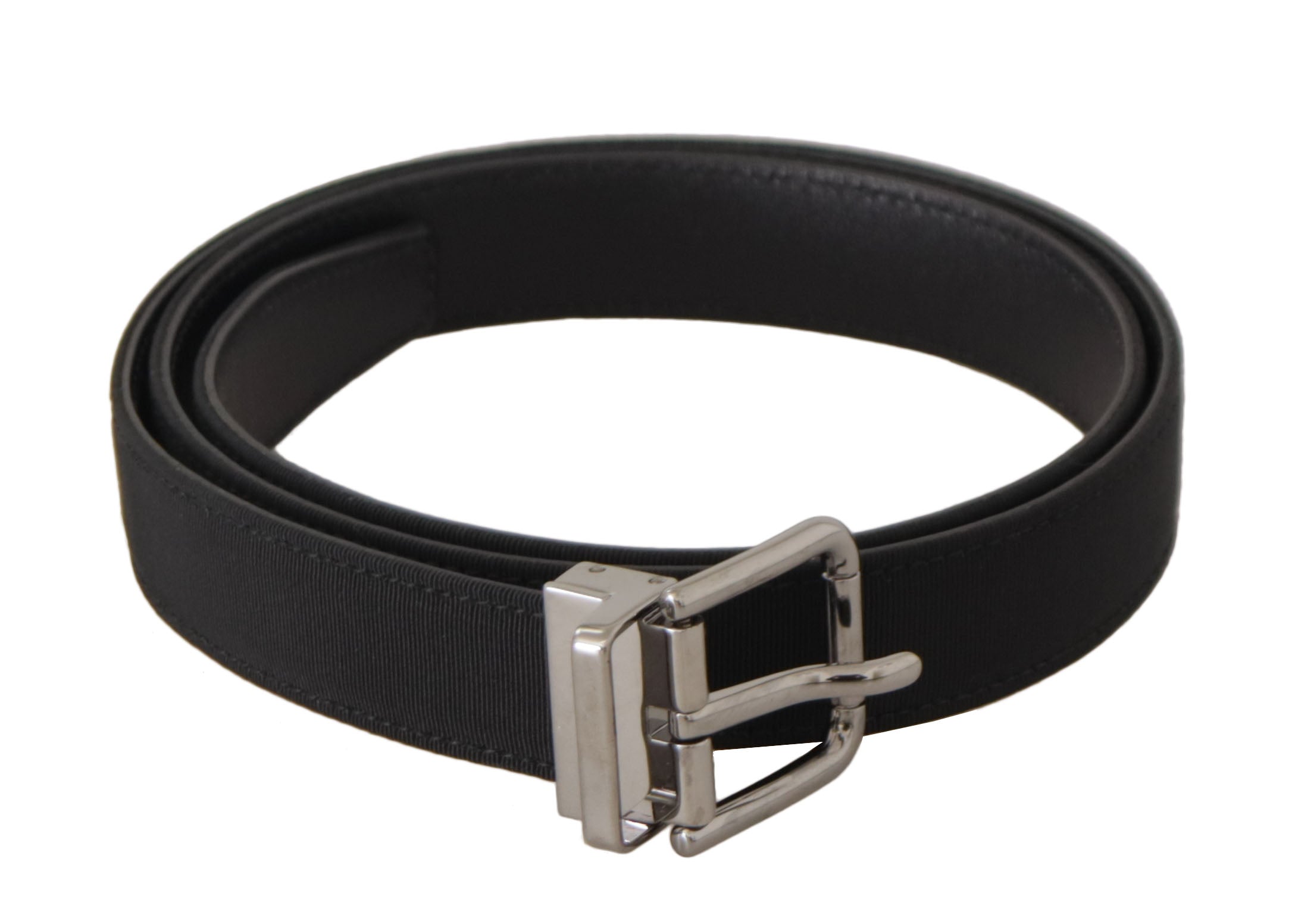 Black Canvas Leather Silver Metal Buckle Belt - ventzia