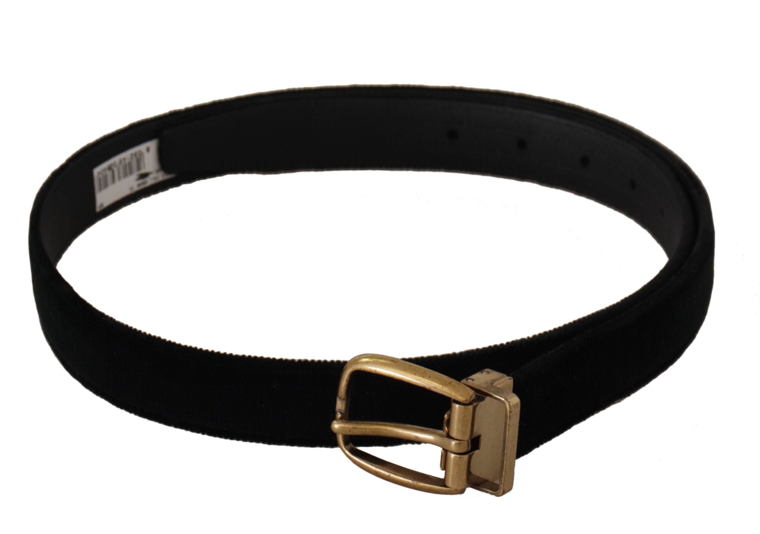 Black Velvet Leather Gold Tone Metal Buckle Belt - ventzia