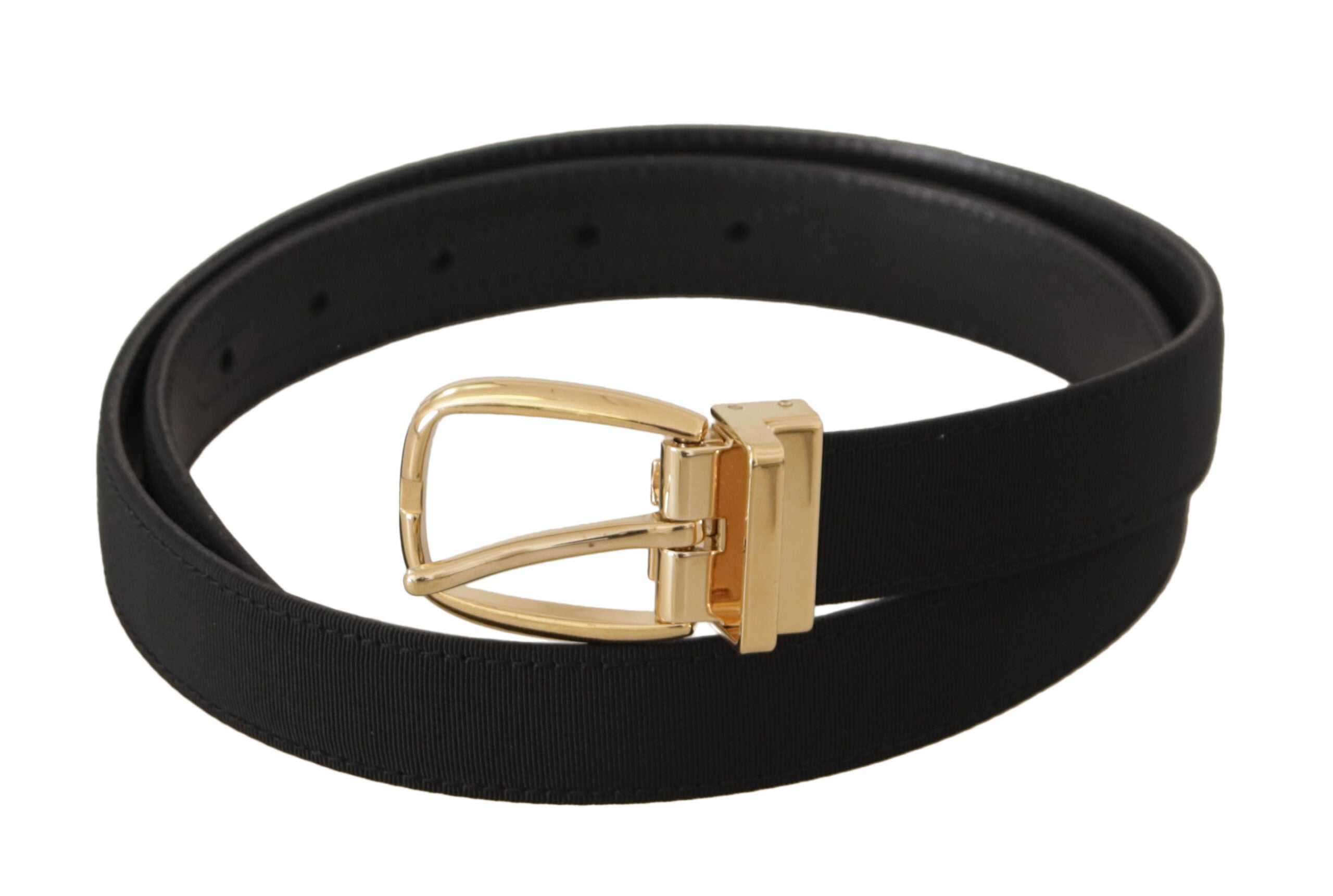 Black Canvas Leather Gold Metal Buckle Belt - ventzia