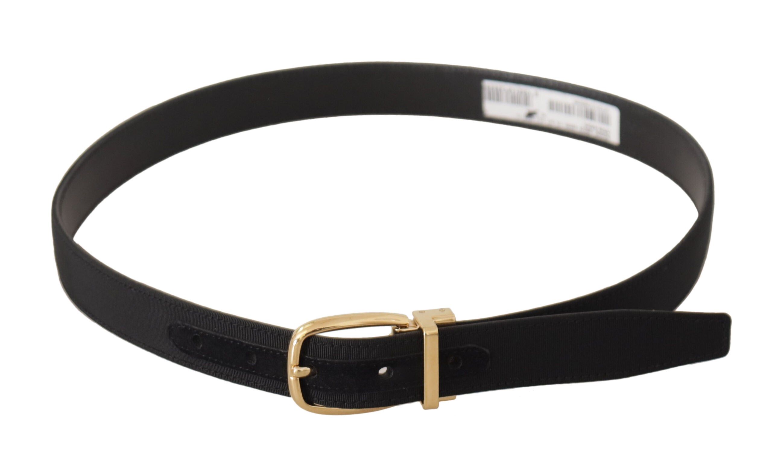 Black Canvas Leather Gold Metal Buckle Belt - ventzia