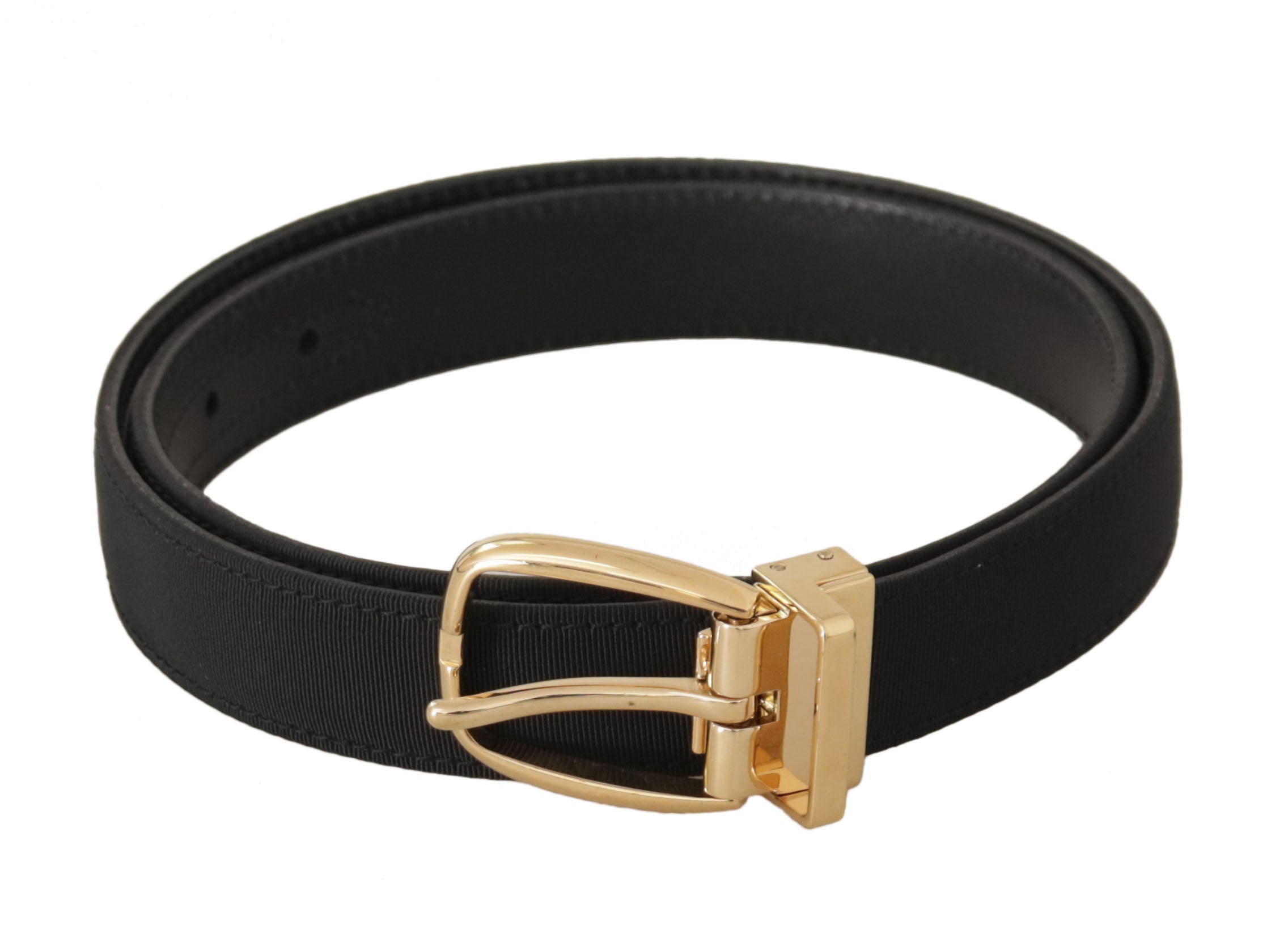 Black Canvas Leather Gold Metal Buckle Belt - ventzia