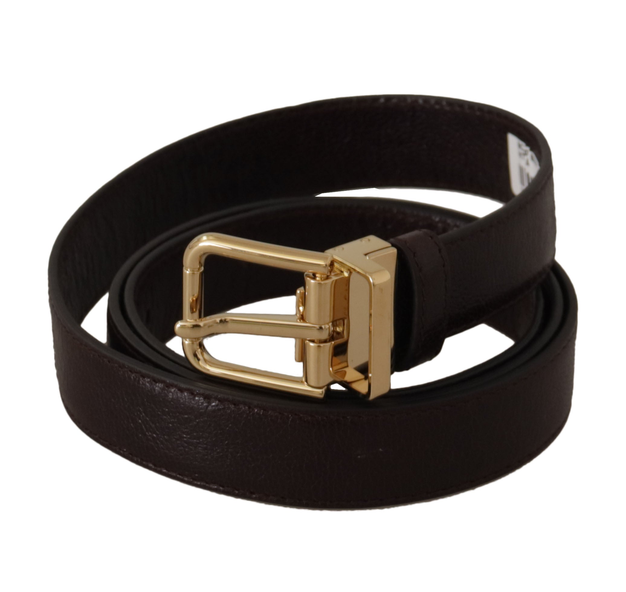 Brown Leather Gold Metal Buckle Belt - ventzia