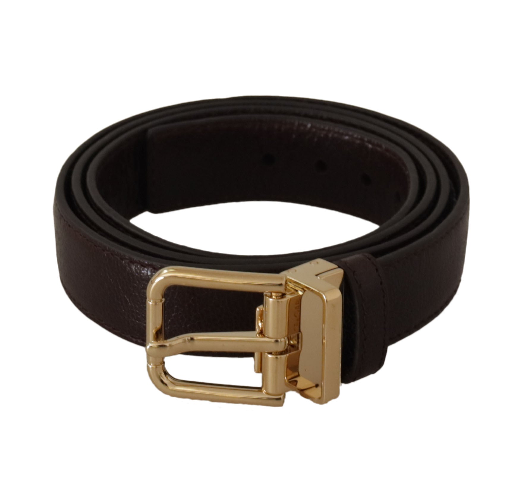 Brown Leather Gold Metal Buckle Belt - ventzia
