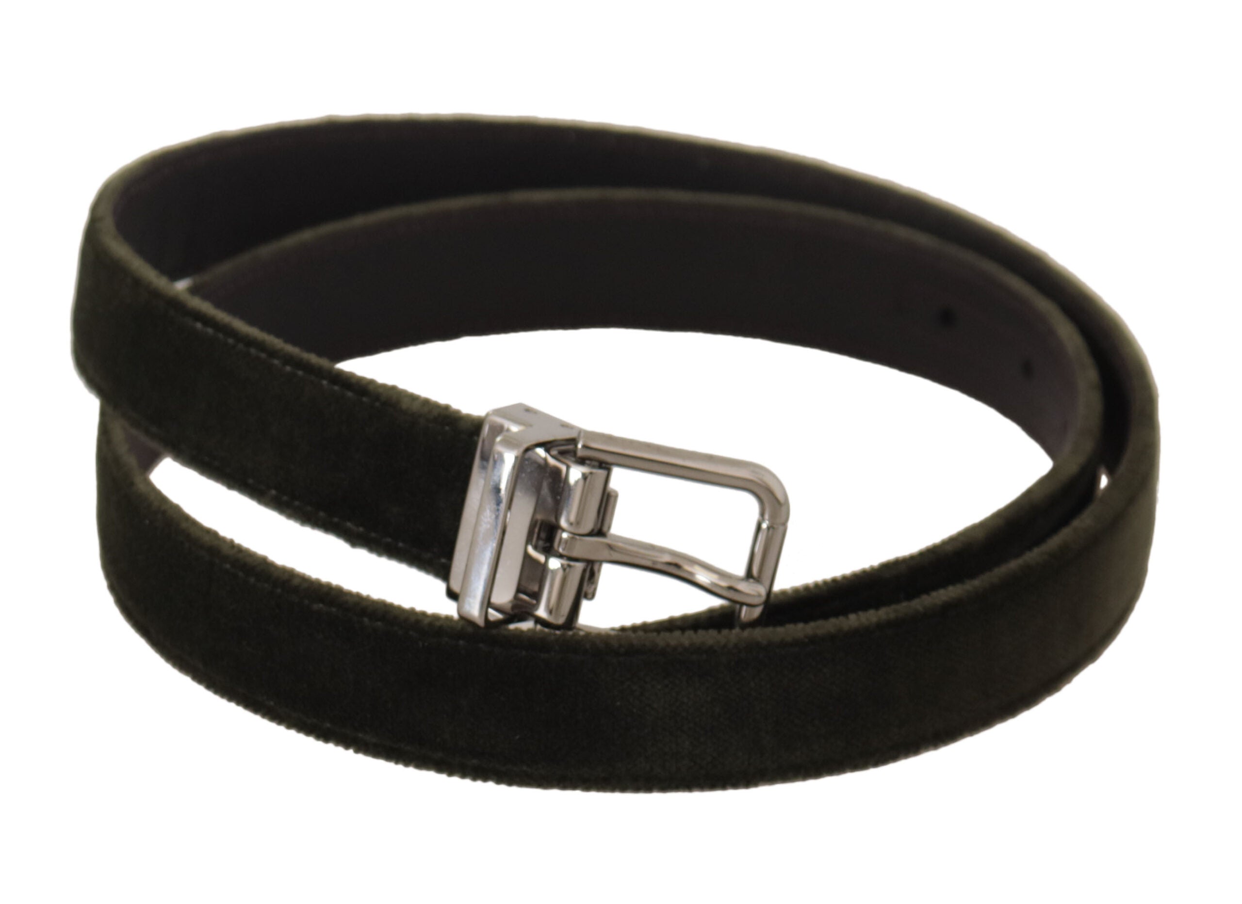 Green Velvet Silver Tone Metal Buckle Belt - ventzia