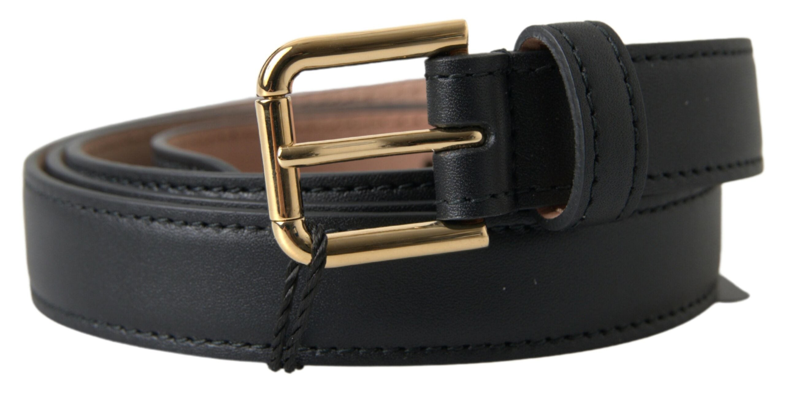 Black Leather Gold Tone Metal Buckle Belt - ventzia