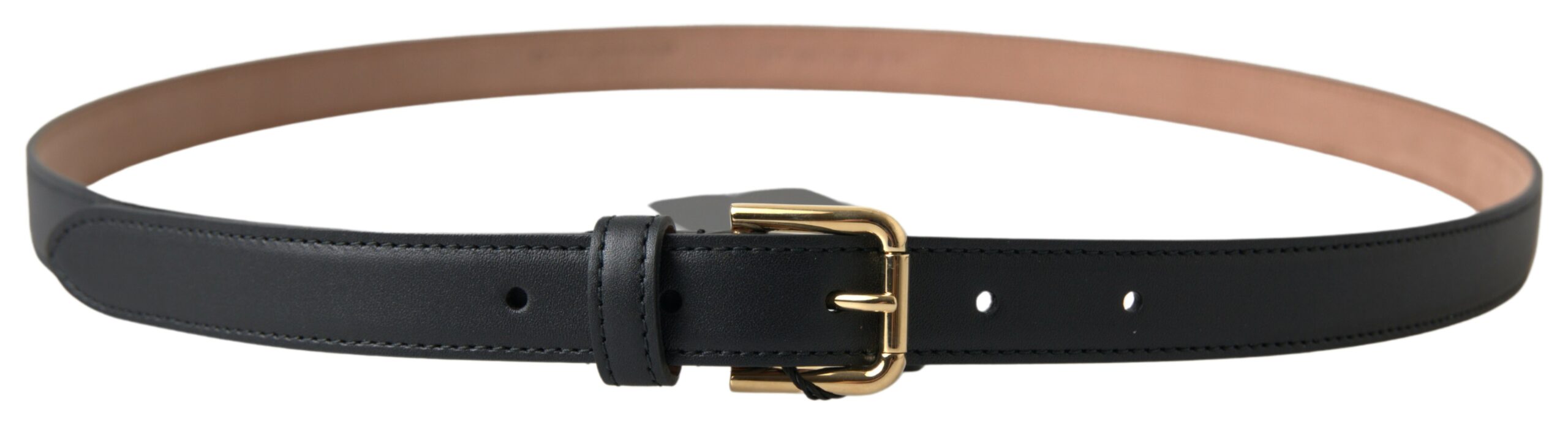 Black Leather Gold Tone Metal Buckle Belt - ventzia