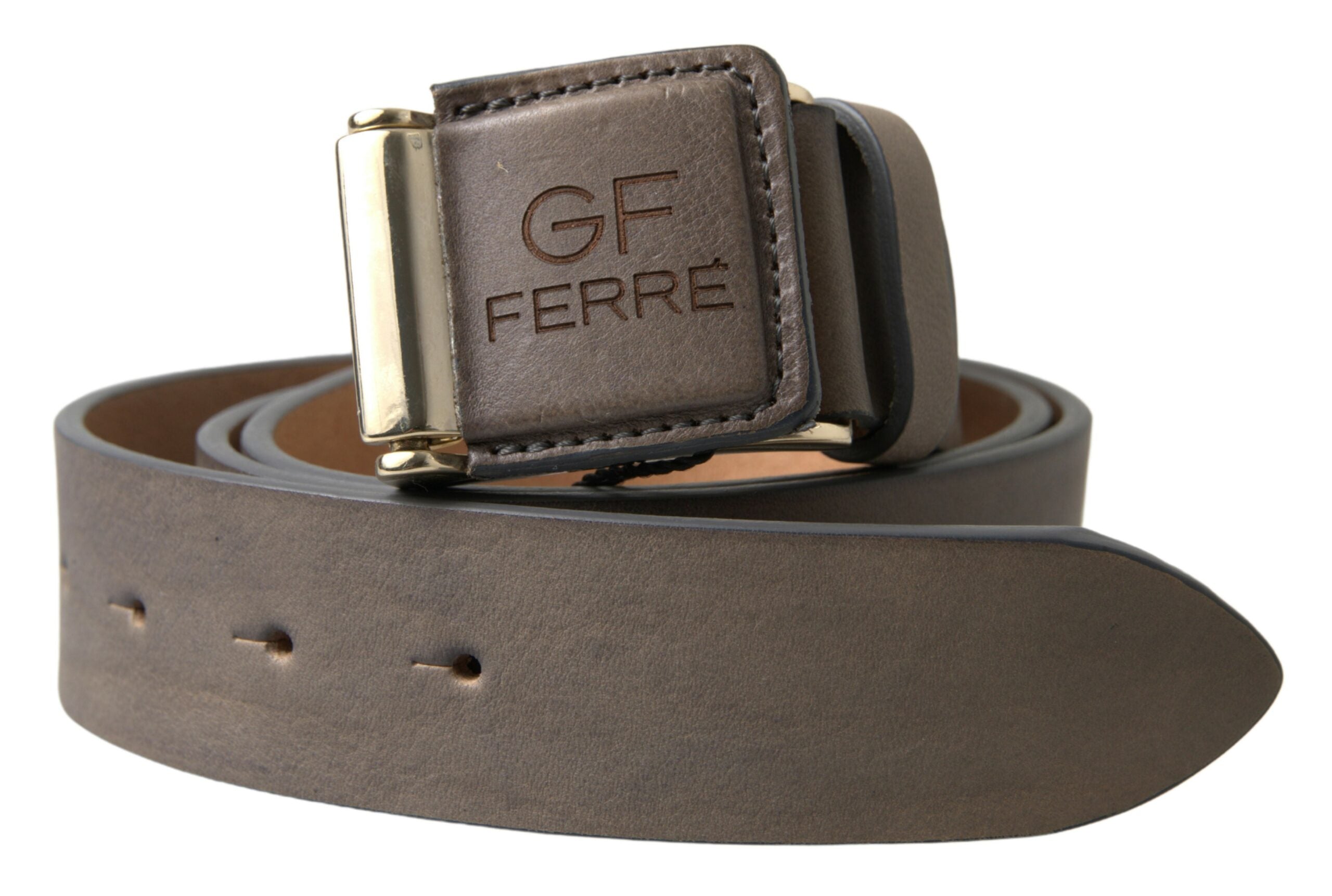 Brown Leather Fashion Logo Buckle Waist Belt - ventzia