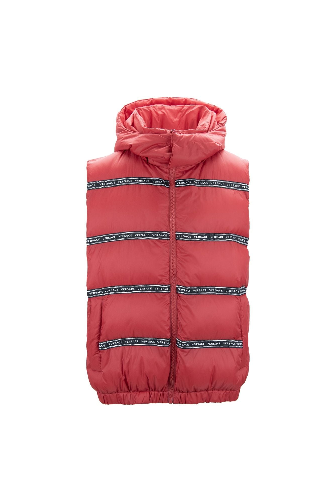 Elegant Red Versace Logo Vest with Detachable Hood - ventzia