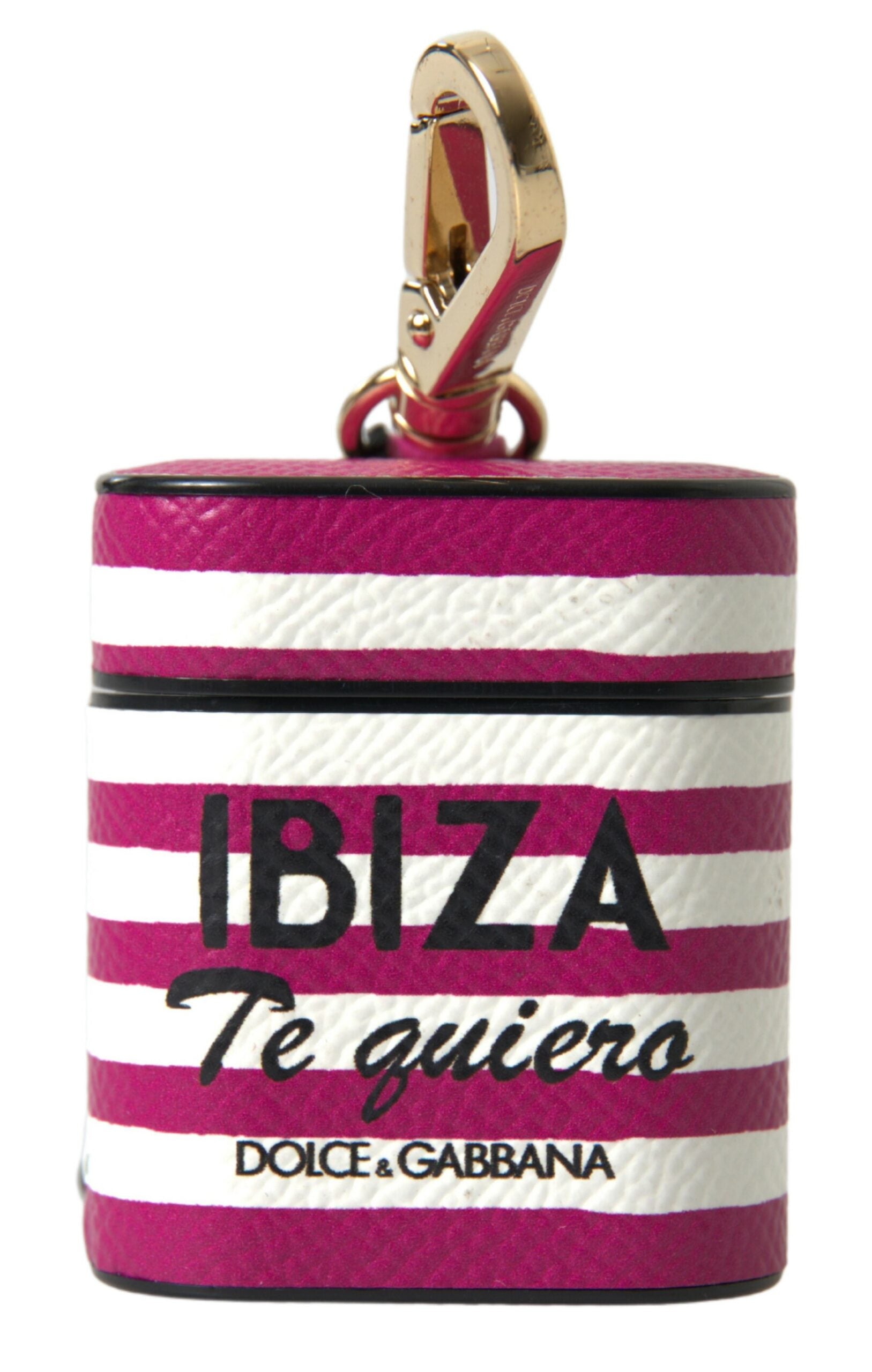 Fuchsia Dauphine Leather Logo Airpods Case - ventzia