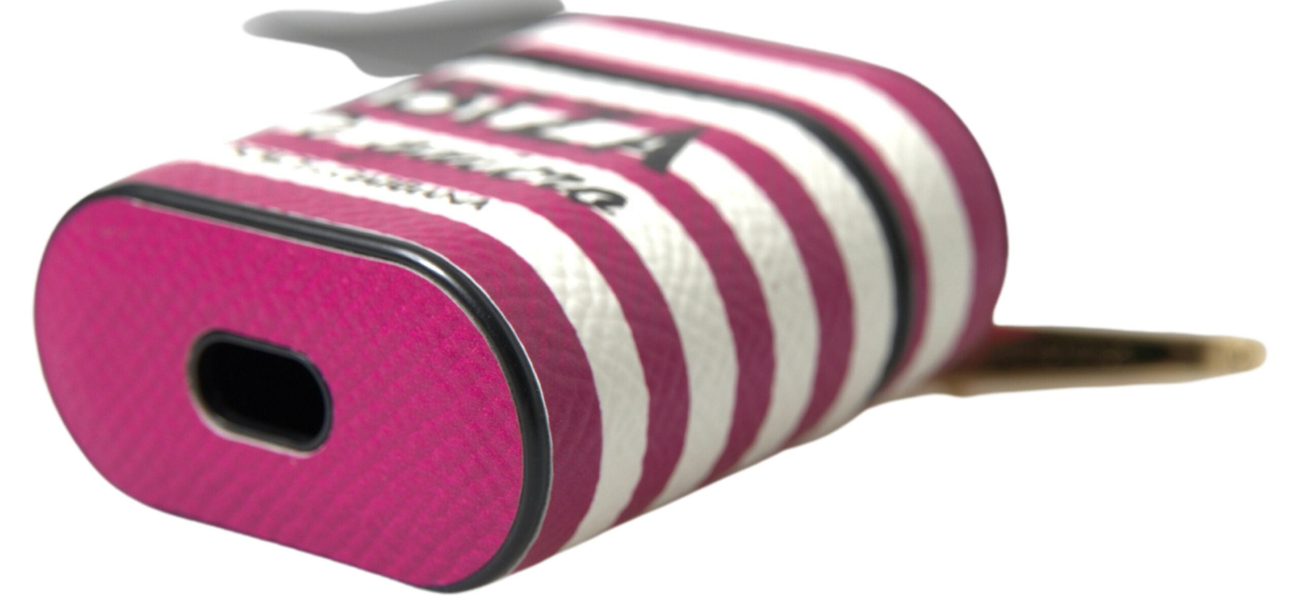 Fuchsia Dauphine Leather Logo Airpods Case - ventzia