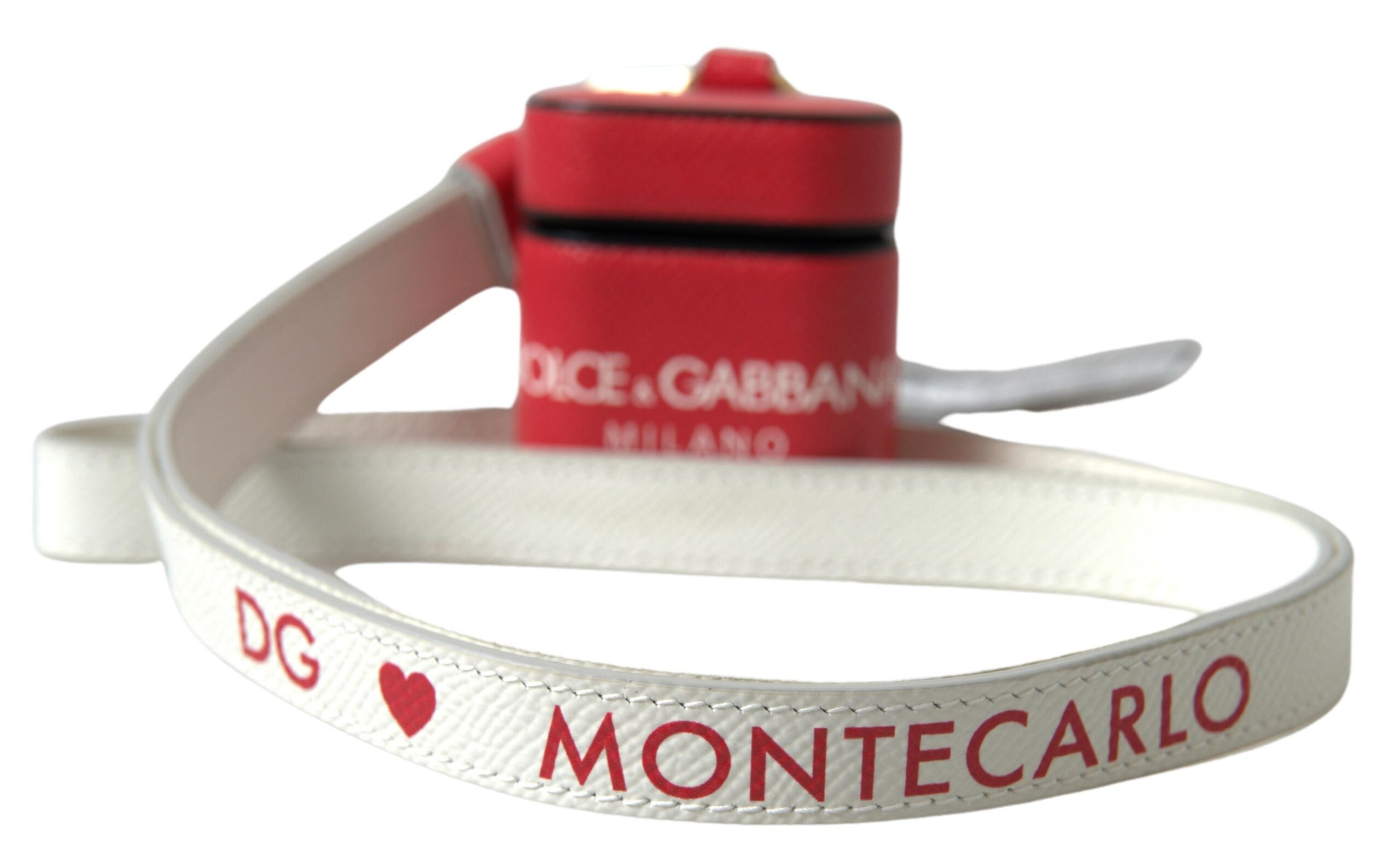 Red Leather Gold Tone Metal Logo Print Airpods Case - ventzia