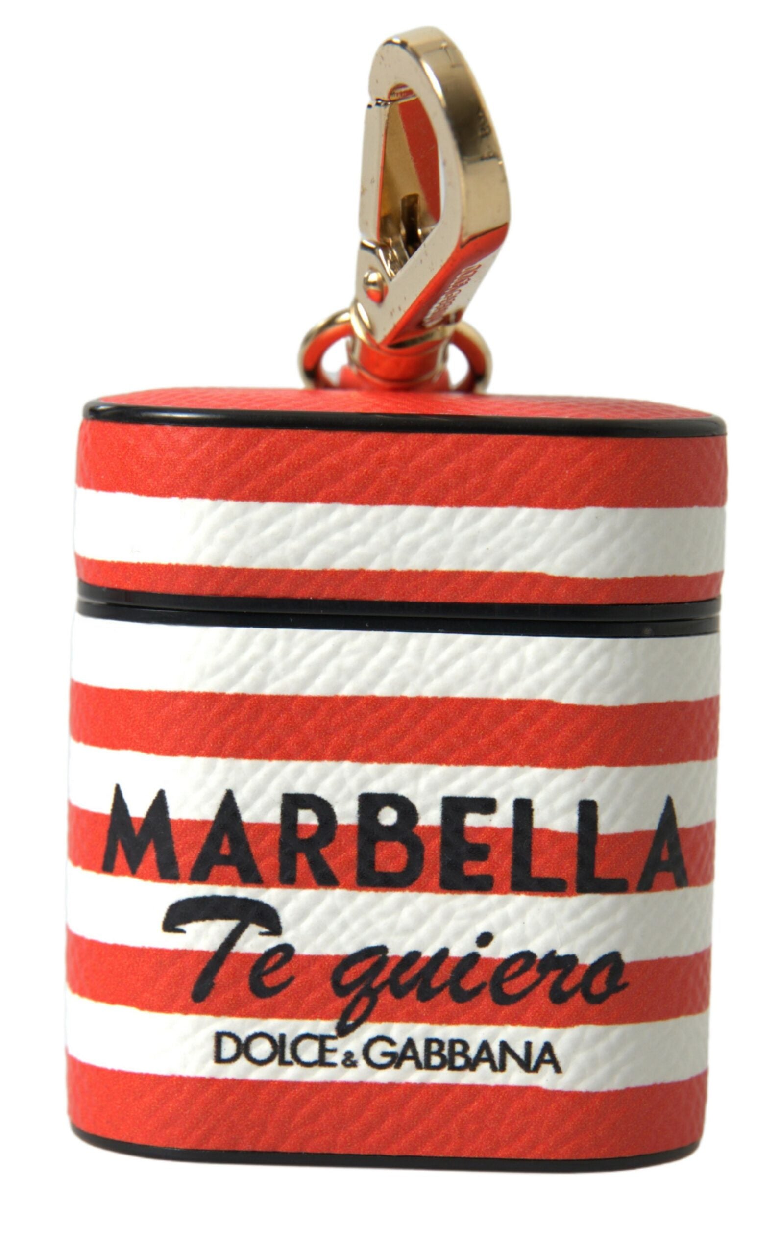 Orange Stripe Dauphine Leather Logo Strap Airpod Case - ventzia