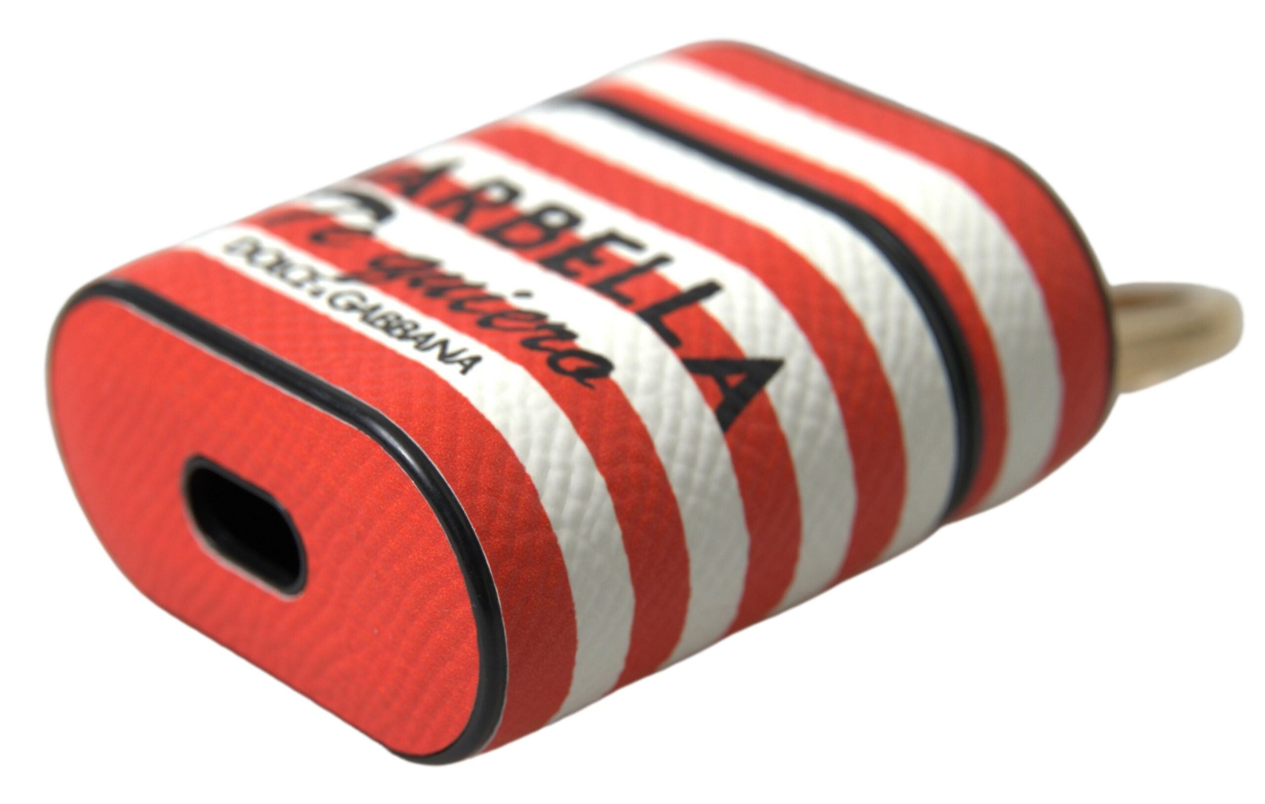 Orange Stripe Dauphine Leather Logo Strap Airpod Case - ventzia