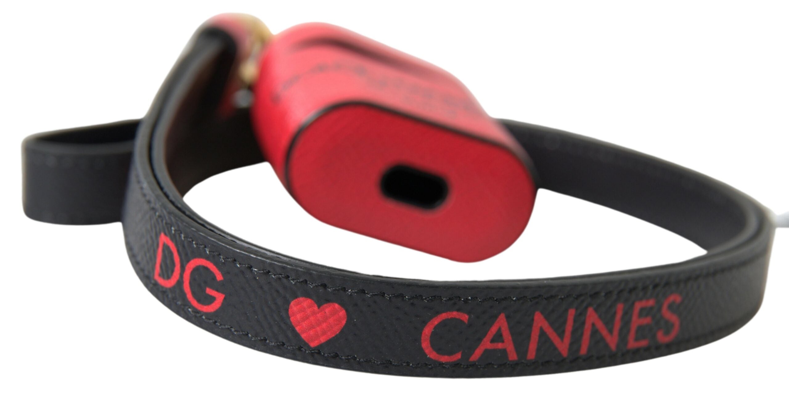 Red Black Calf Leather Logo Print Strap Airpods Case - ventzia