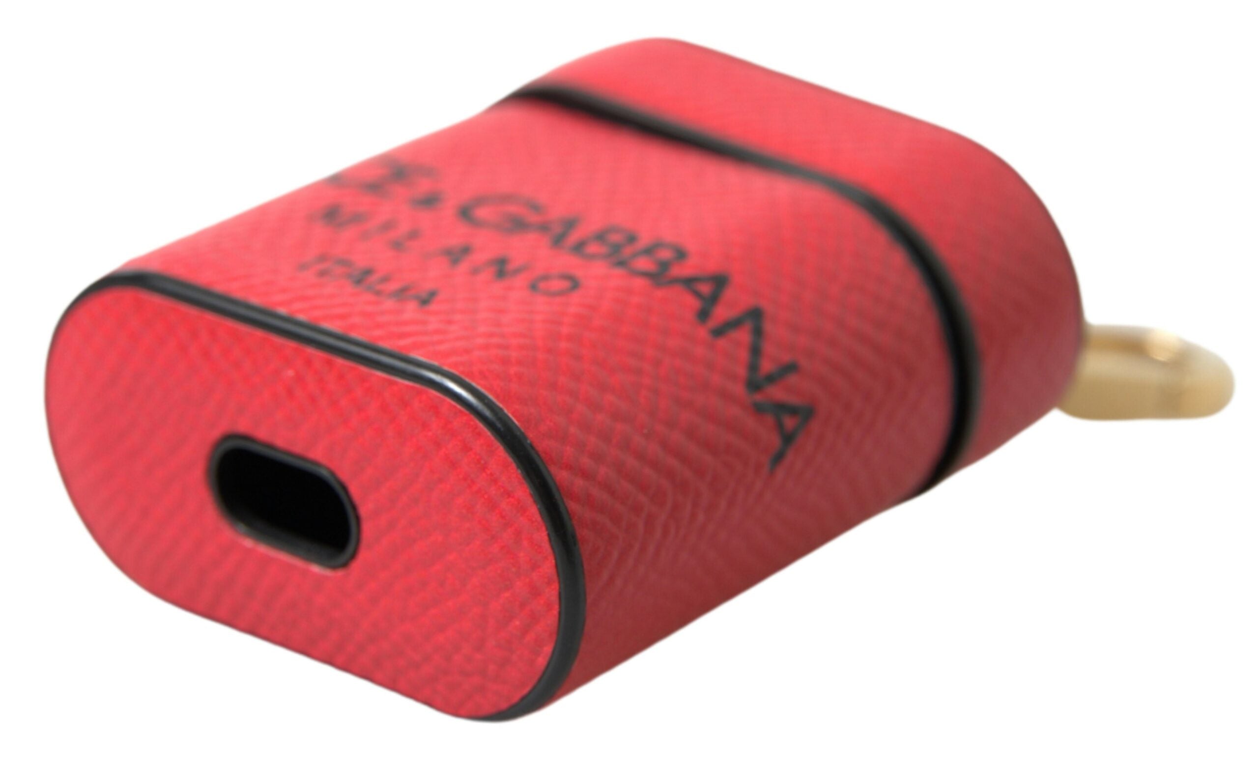 Red Black Calf Leather Logo Print Strap Airpods Case - ventzia