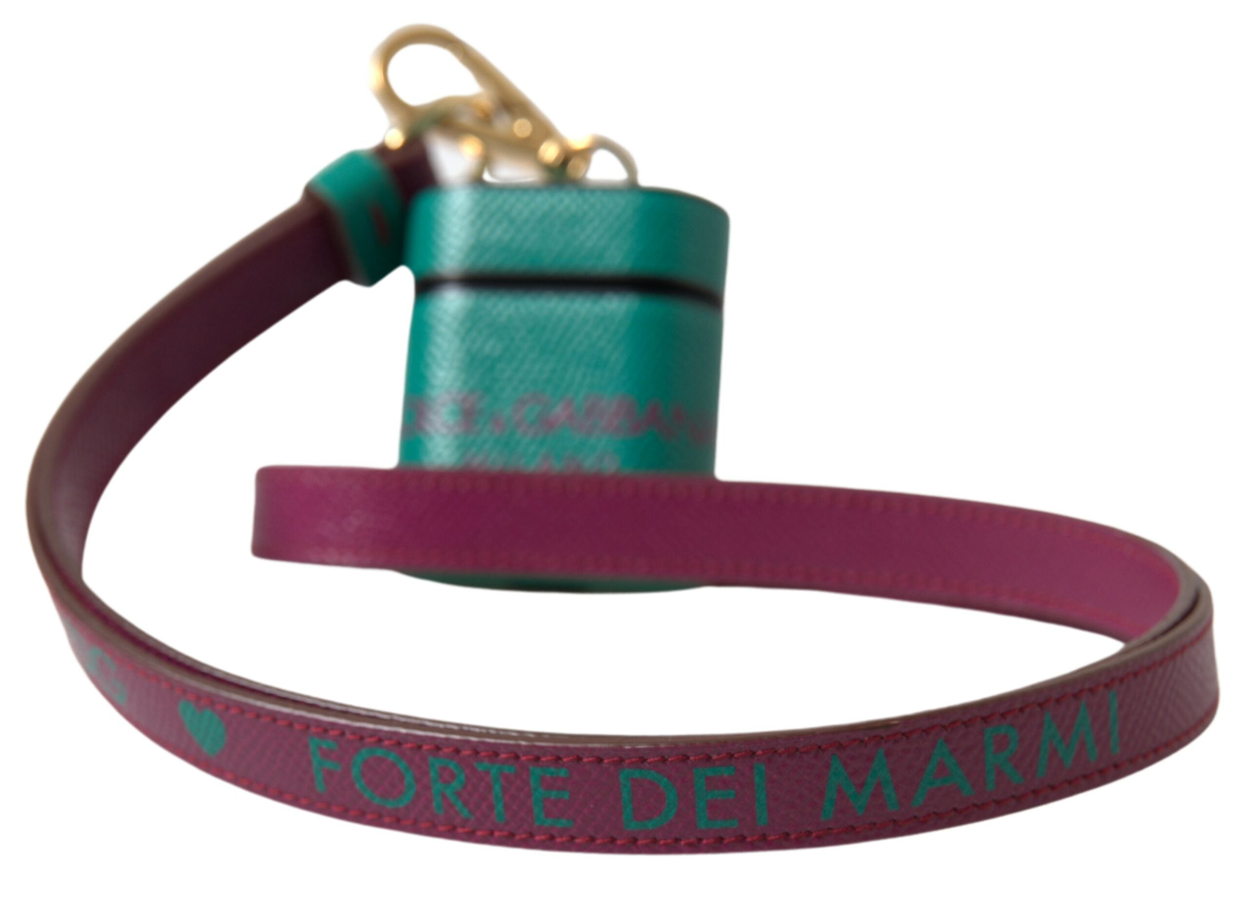 Green Maroon Calf Leather Logo Print Strap Airpods Case - ventzia