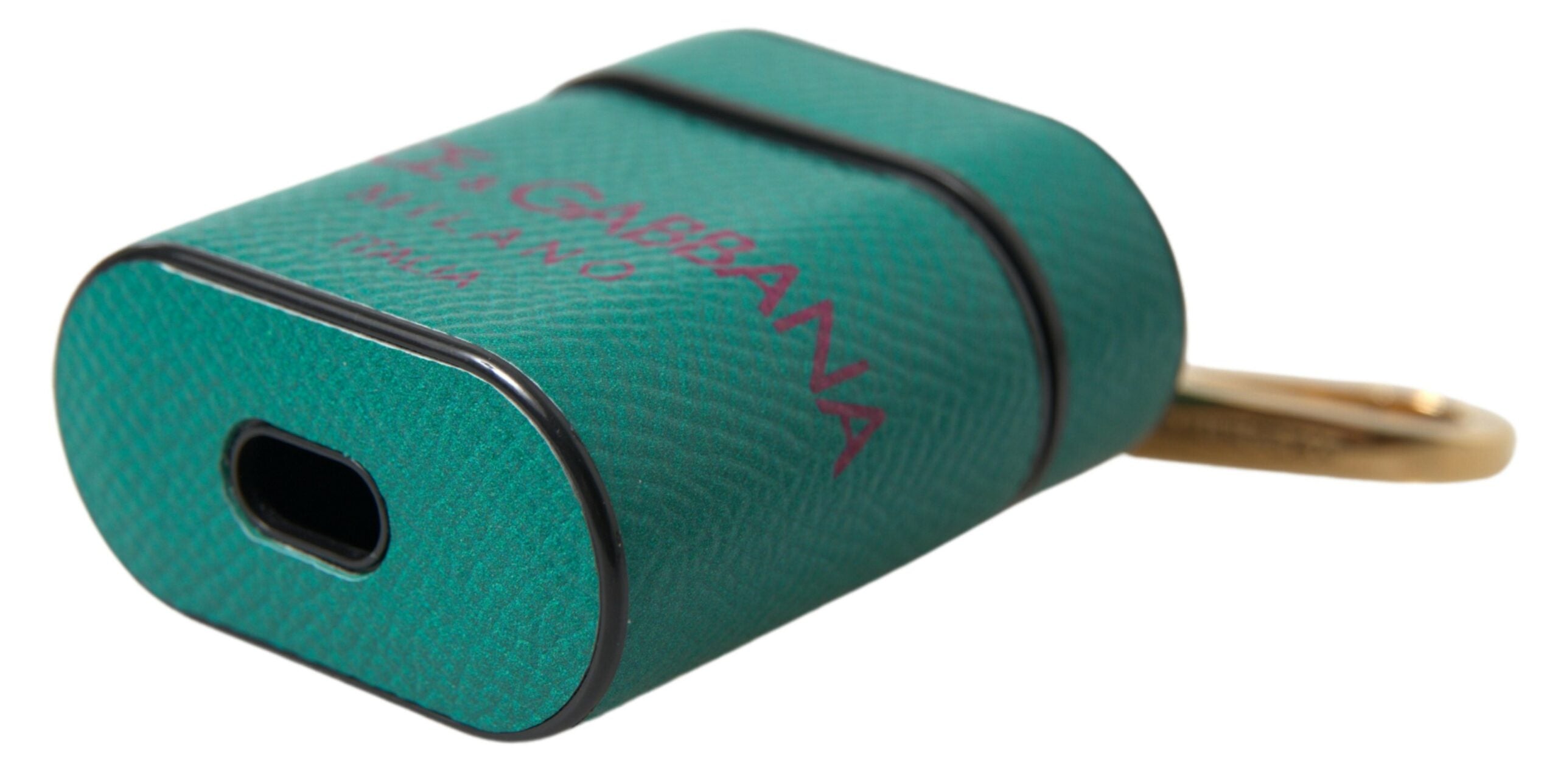 Green Maroon Calf Leather Logo Print Strap Airpods Case - ventzia