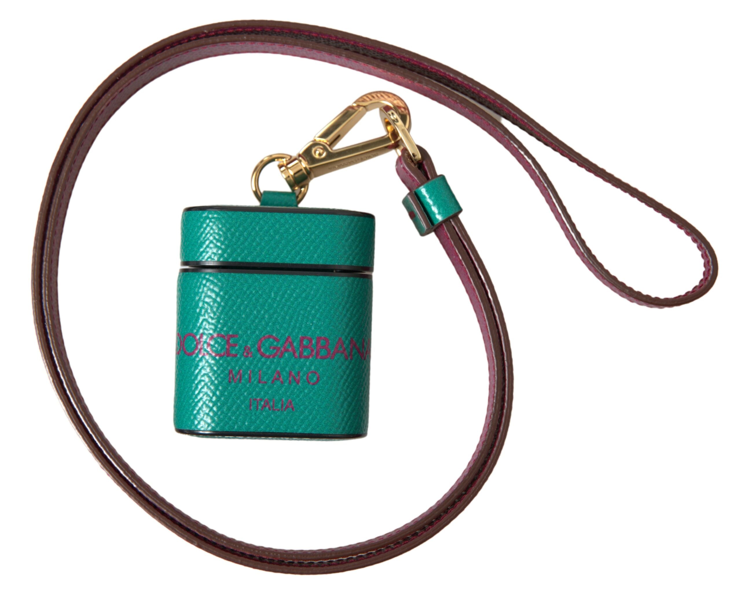 Green Maroon Calf Leather Logo Print Strap Airpods Case - ventzia