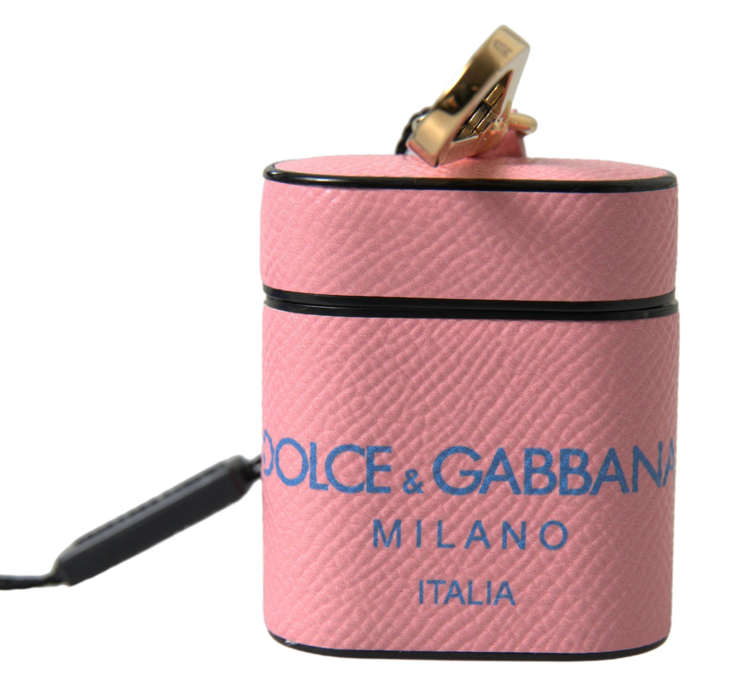 Pink Blue Calf Leather Logo Print Strap Airpods Case - ventzia