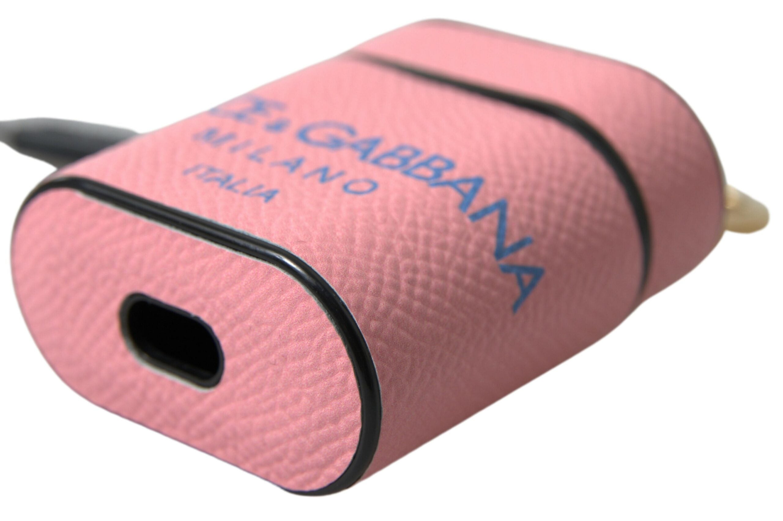 Pink Blue Calf Leather Logo Print Strap Airpods Case - ventzia