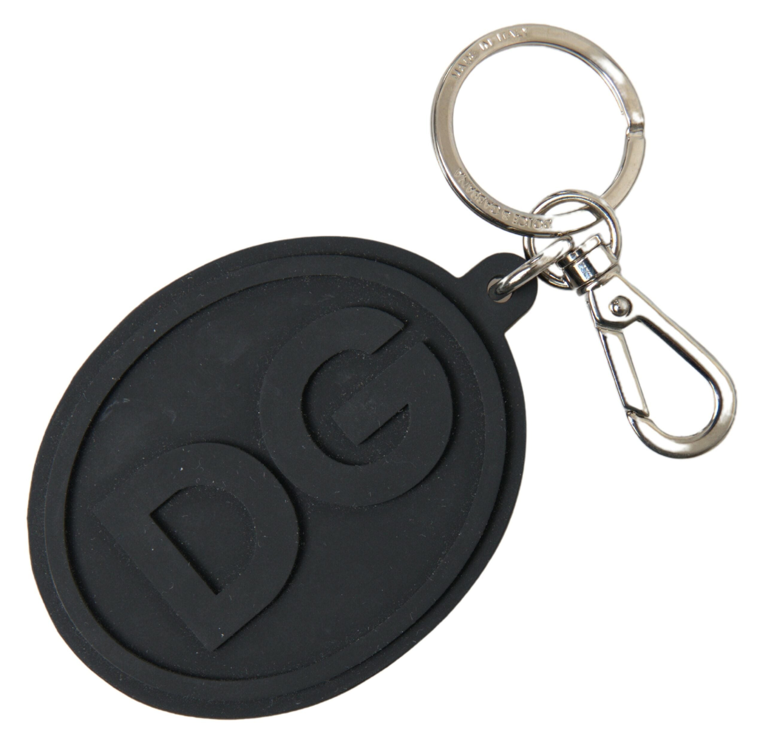 Black Rubber DG Logo Silver Brass Metal Keychain - ventzia