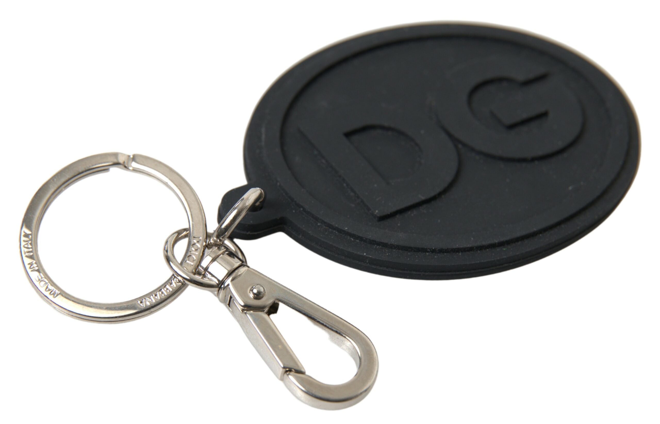 Black Rubber DG Logo Silver Brass Metal Keychain - ventzia