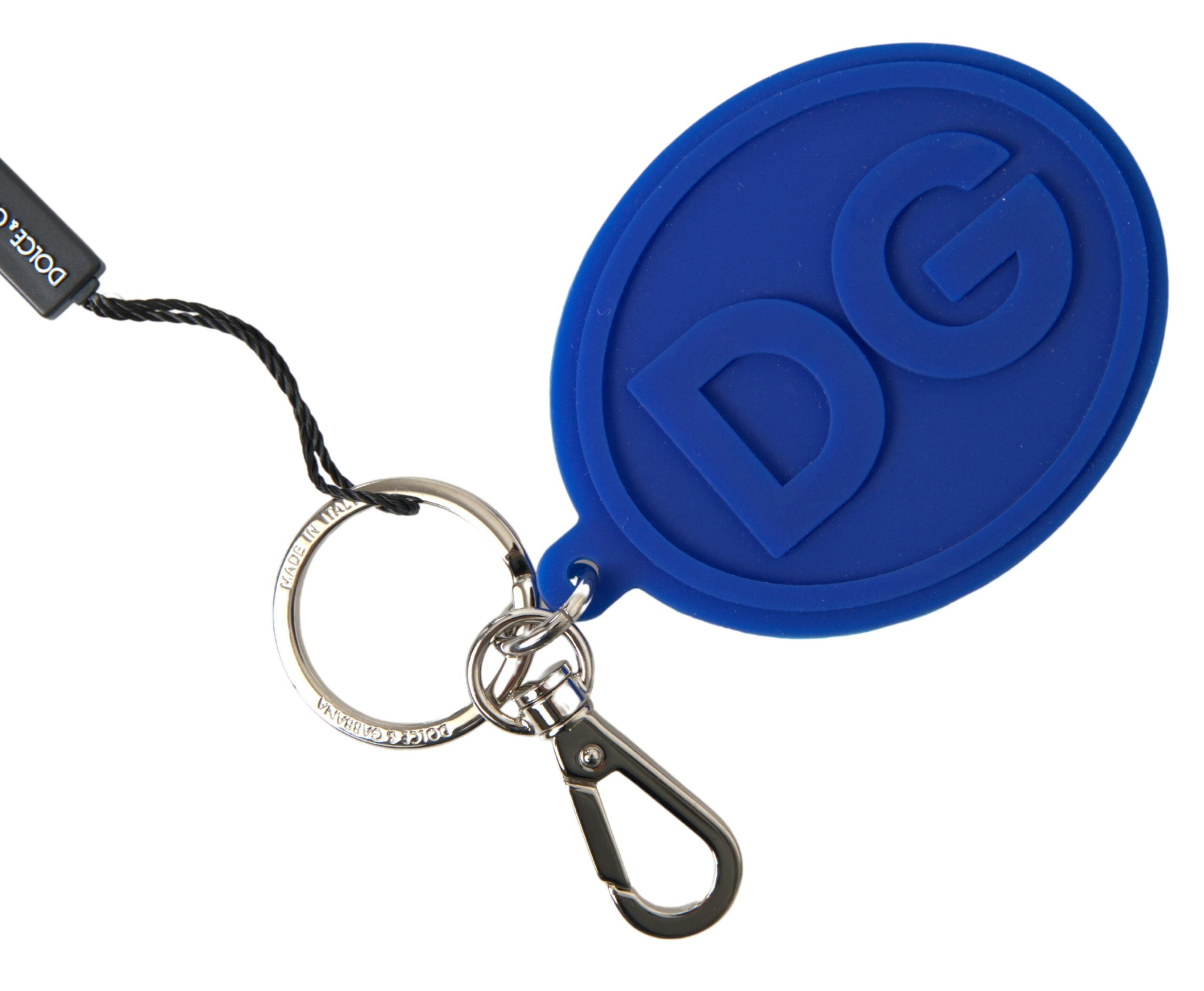 Blue Rubber DG Logo Silver Brass Metal Keyring Keychain - ventzia