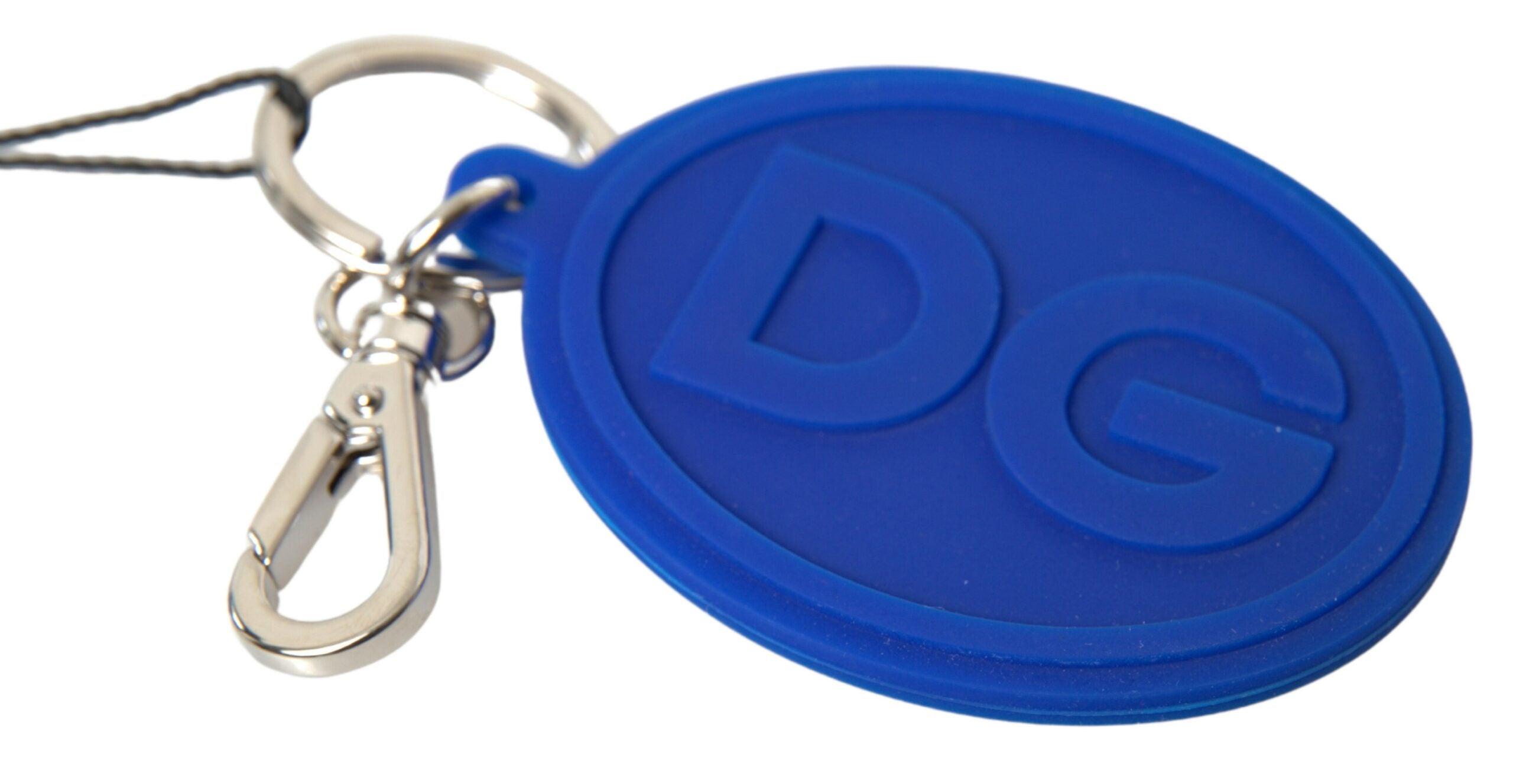 Blue Rubber DG Logo Silver Brass Metal Keyring Keychain - ventzia